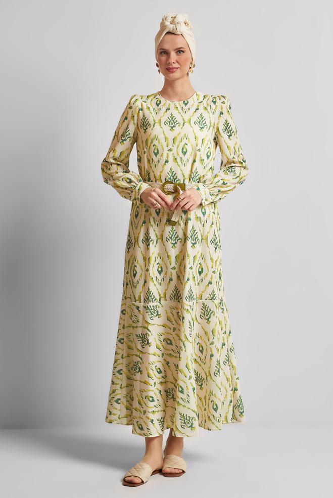 Hijab-Kleidung GRÜN KLEID MIT GÜRTEL 45490 - ALVİNA