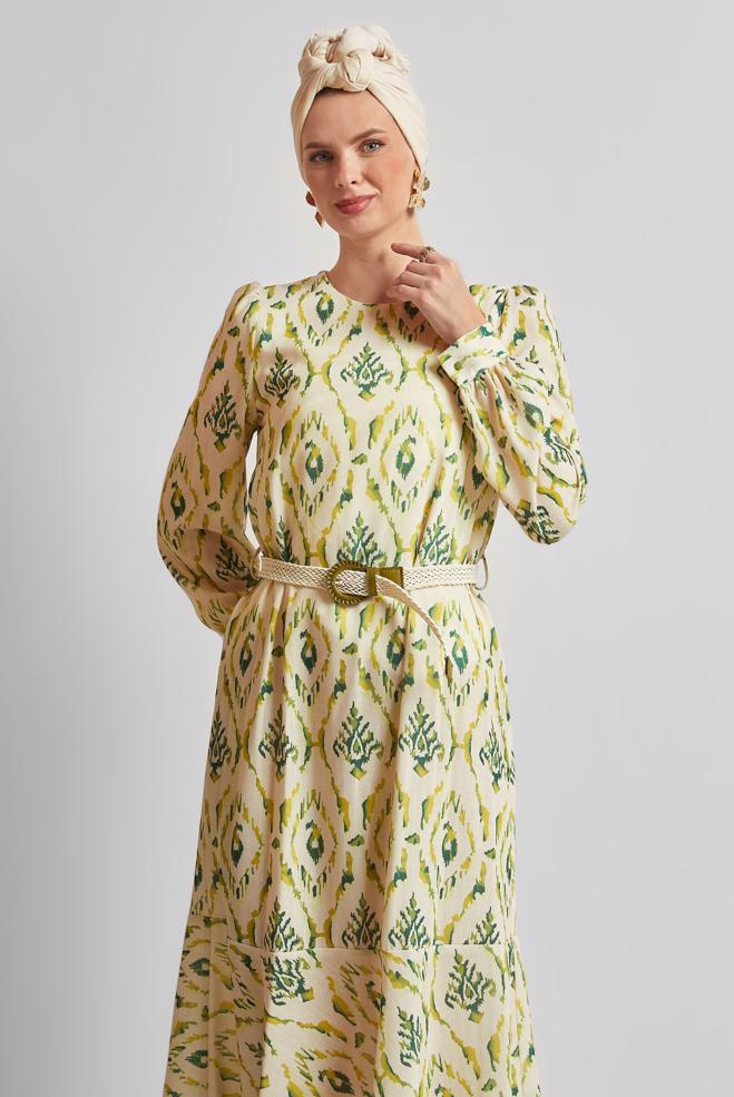 Hijab-Kleidung GRÜN KLEID MIT GÜRTEL 45490 - ALVİNA