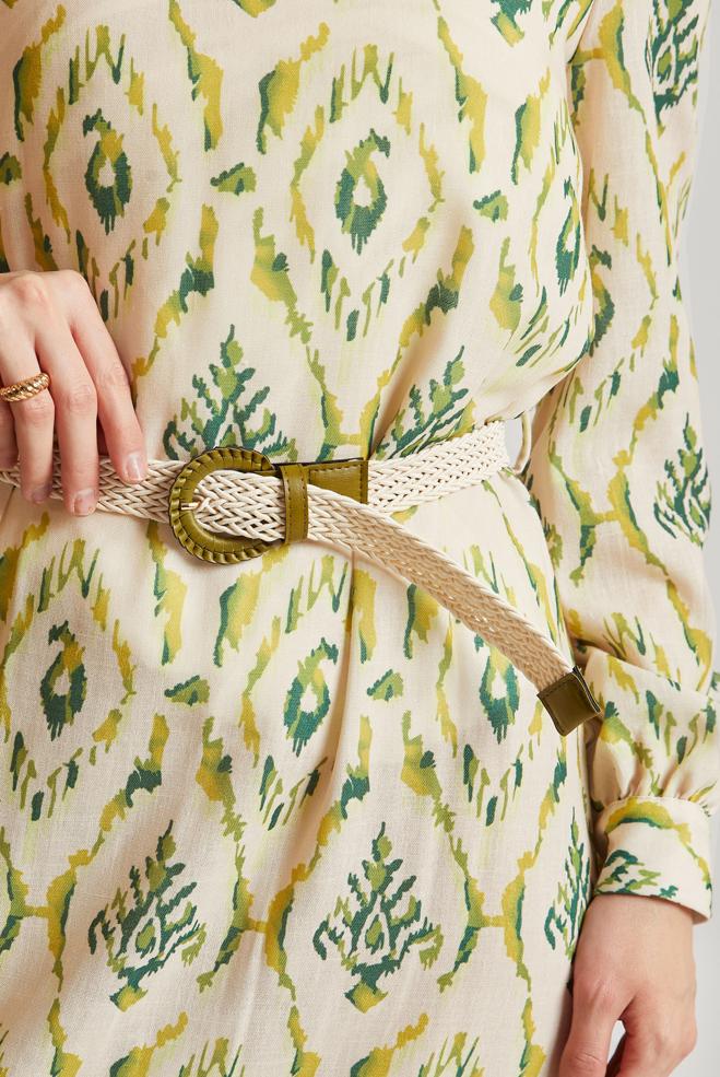 Hijab-Kleidung GRÜN KLEID MIT GÜRTEL 45490 - ALVİNA