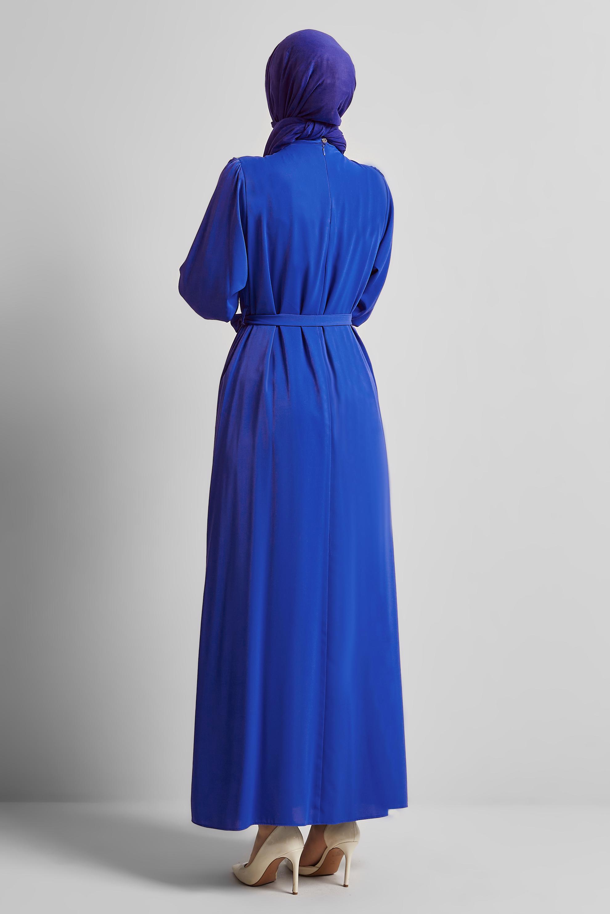 Tesettür giyim LACİVERT KUŞAKLI ELBİSE 45491