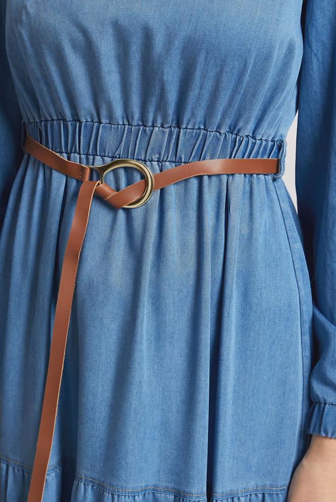 Vêtements hijab BLEU ROBE EN JEAN CEINTURÉE 45502 - ALVİNA