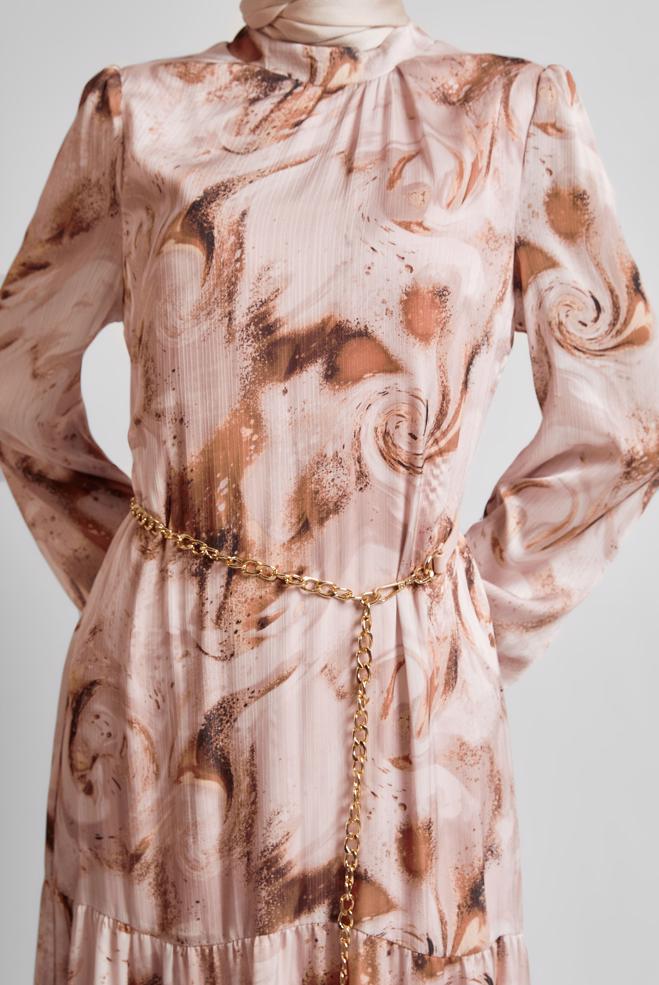 Hijab clothing POWDER PATTERNED SATIN DRESS 45511 - ALVİNA