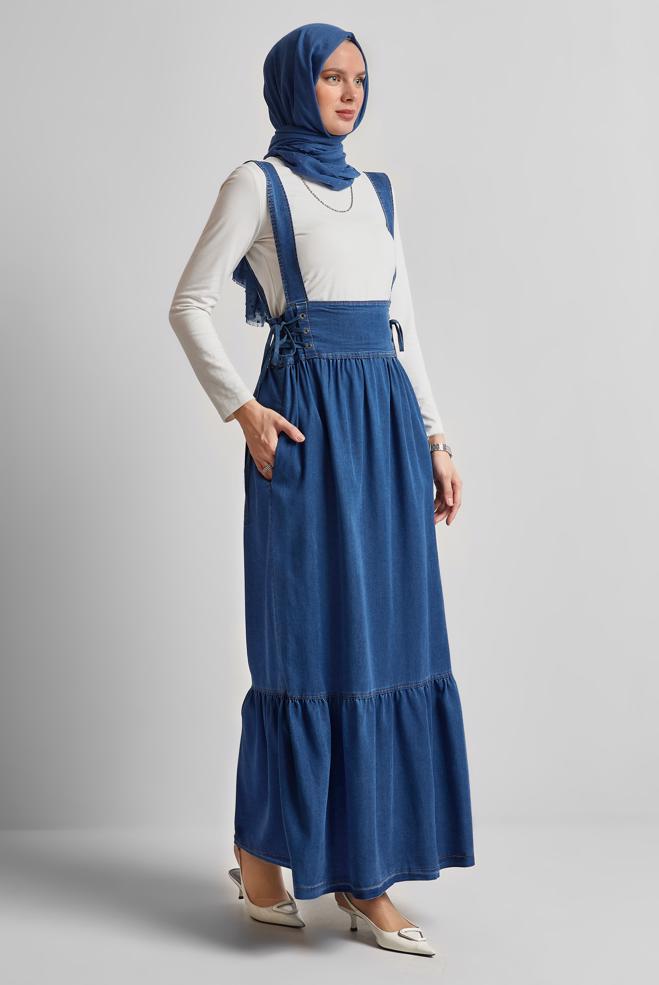 Hijab clothing BLUE DENIM PINAFORE DRESS 45512 - ALVİNA