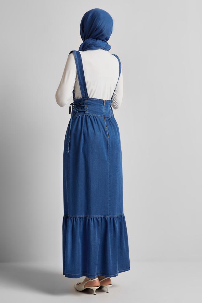 Hijab clothing BLUE DENIM PINAFORE DRESS 45512 - ALVİNA