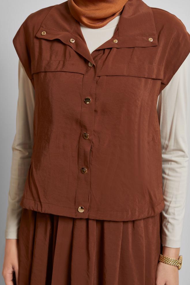 Vêtements hijab BRUN COSTUME AVEC GILET 45524 - ALVİNA