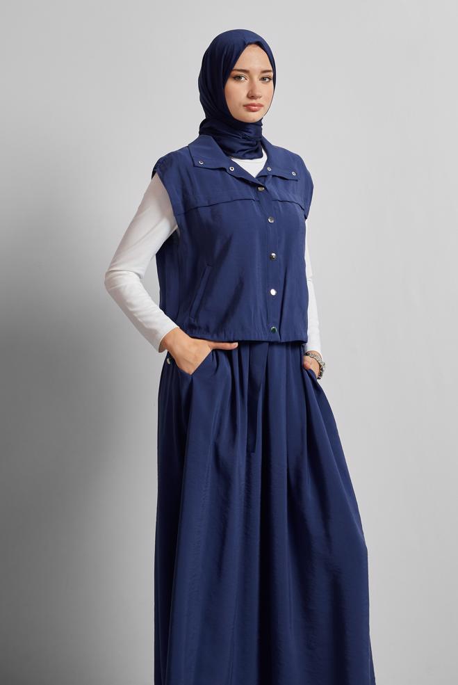 Hijab clothing NAVY BLUE DRESS SUIT WITH VEST 45524 - ALVİNA