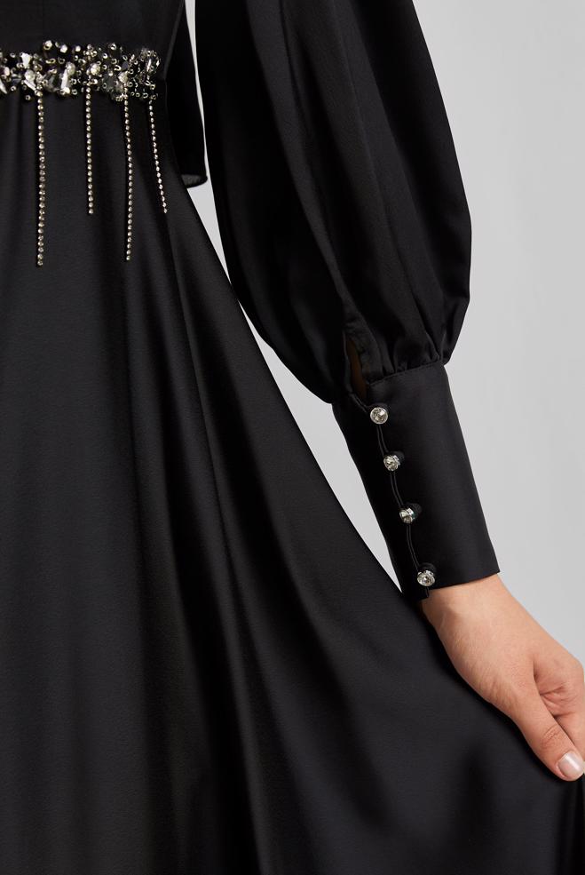 Vêtements hijab NOIR ROBE EN SATIN 45550 - ALVİNA