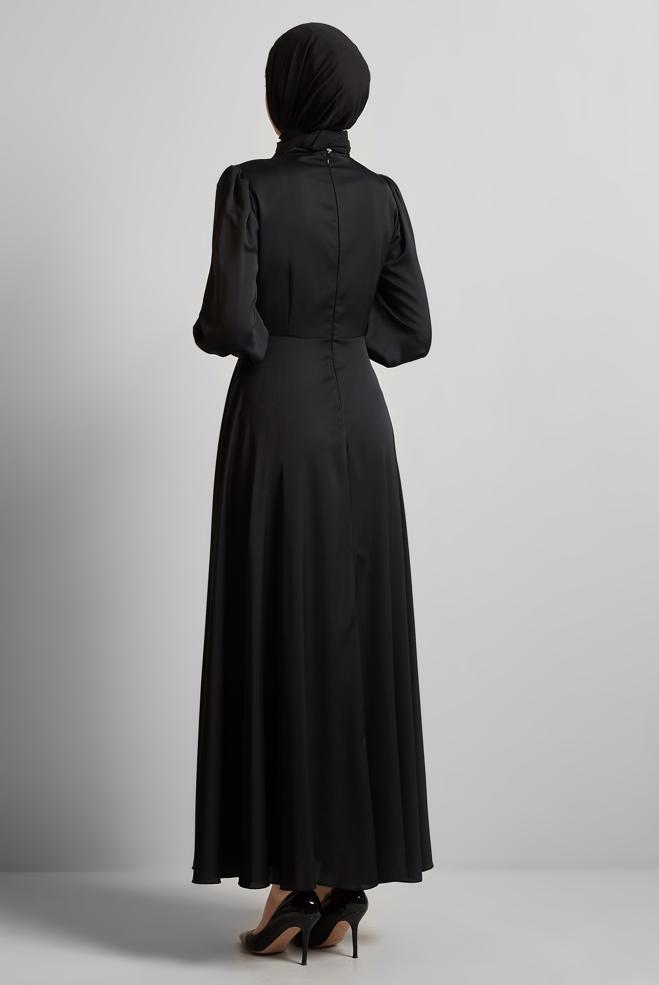 Vêtements hijab NOIR ROBE EN SATIN 45550 - ALVİNA
