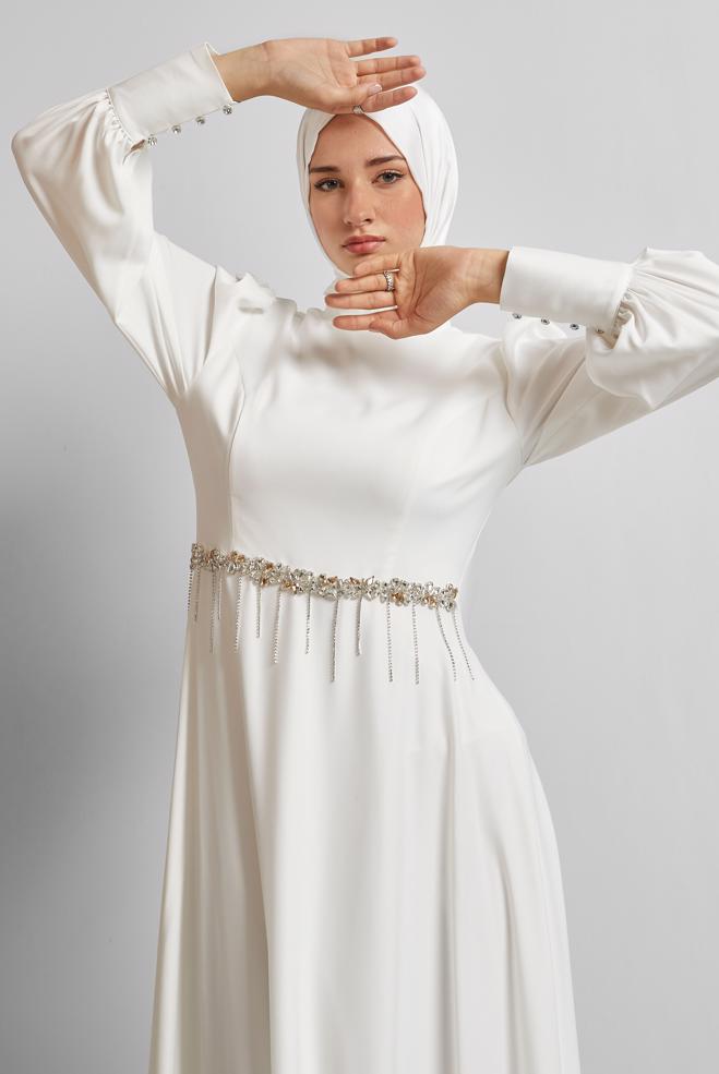 Vêtements hijab BLANC ROBE EN SATIN 45550 - ALVİNA