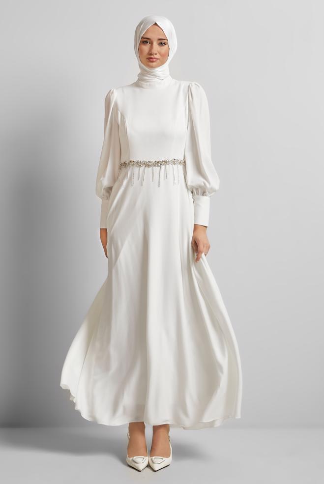 Vêtements hijab BLANC ROBE EN SATIN 45550 - ALVİNA