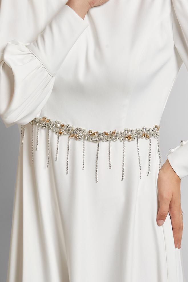 Vêtements hijab BLANC ROBE EN SATIN 45550 - ALVİNA