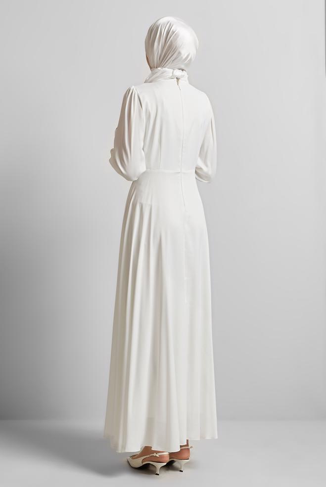 Vêtements hijab BLANC ROBE EN SATIN 45550 - ALVİNA
