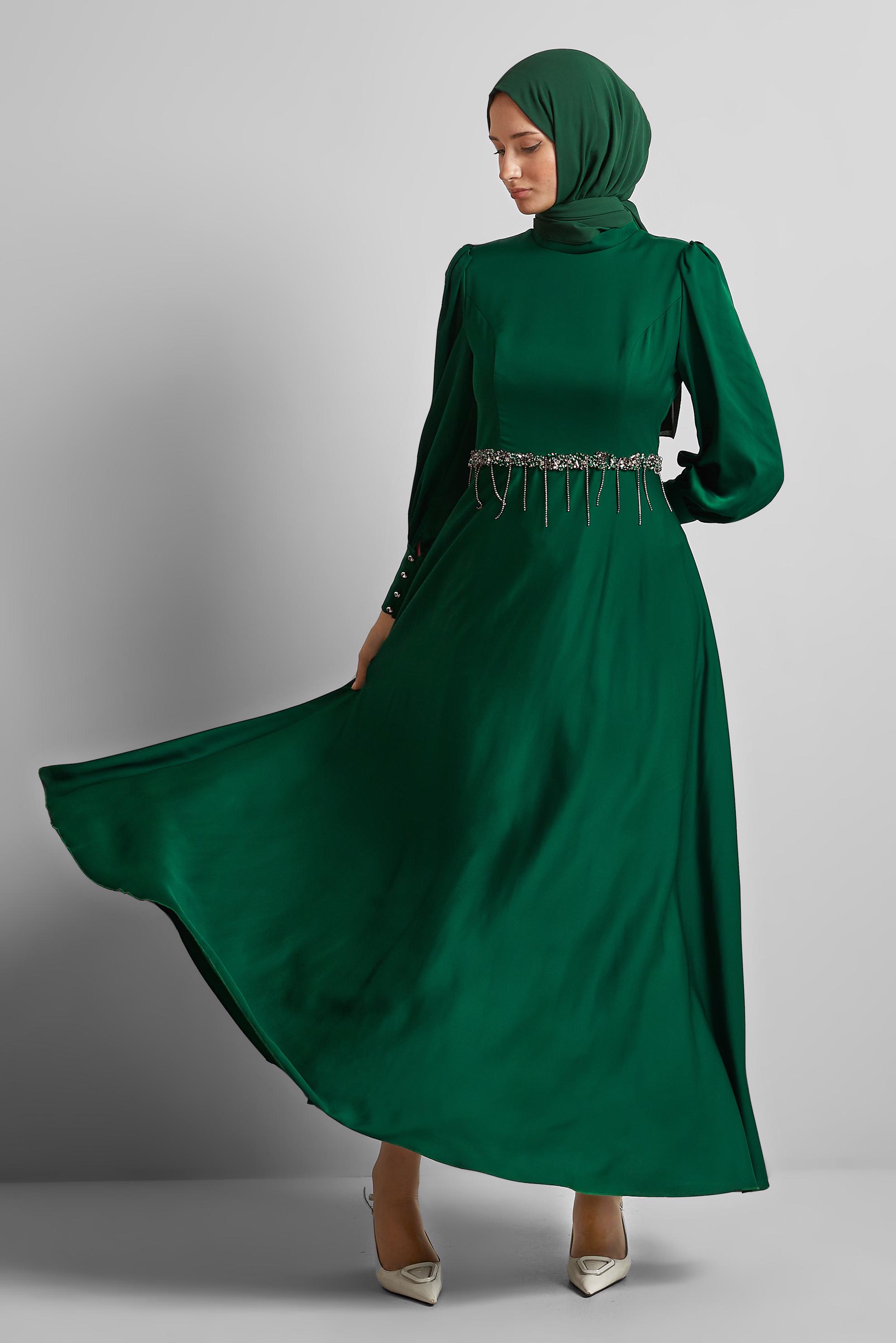 Vêtements hijab VERT ROBE EN SATIN 45550