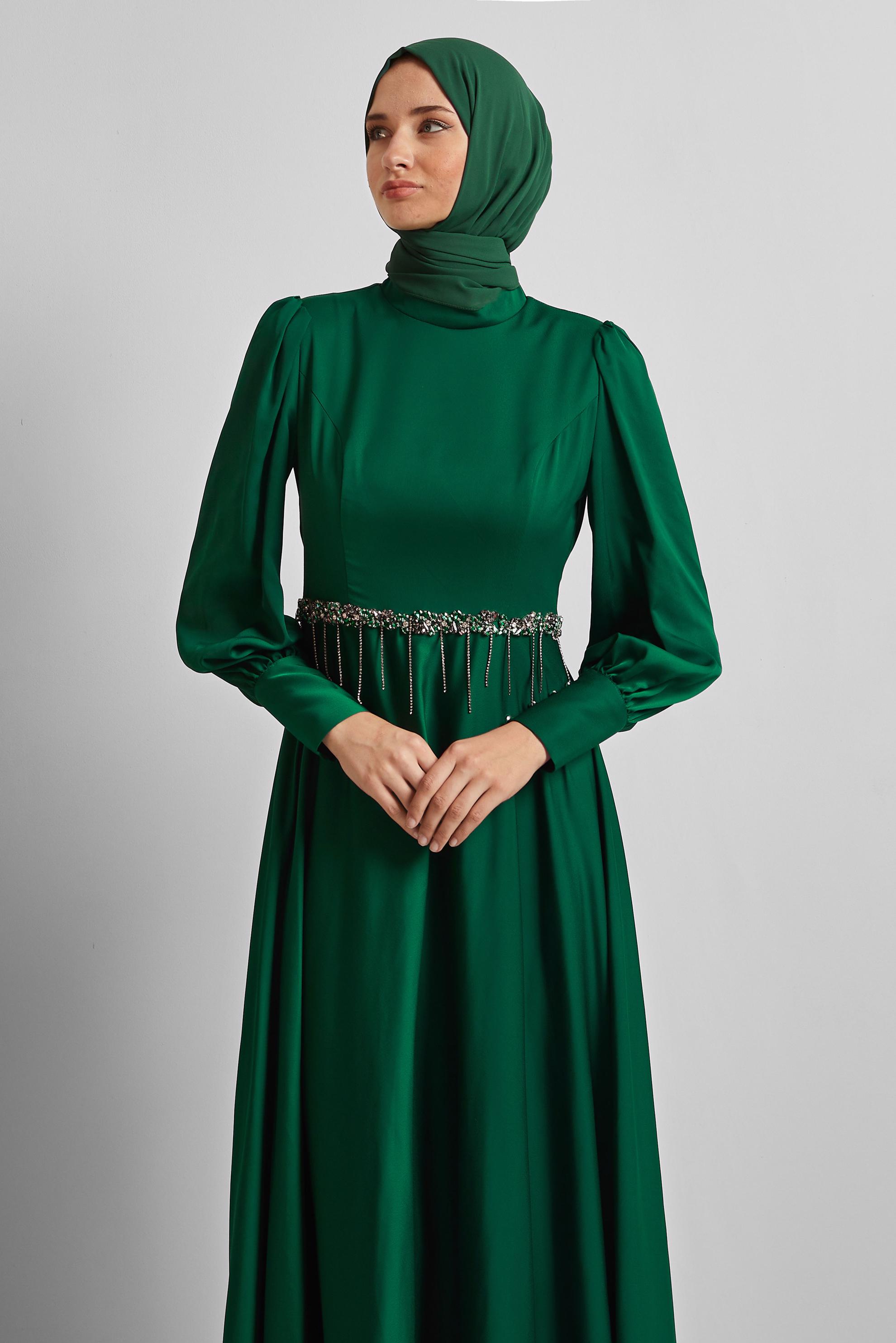 Vêtements hijab VERT ROBE EN SATIN 45550