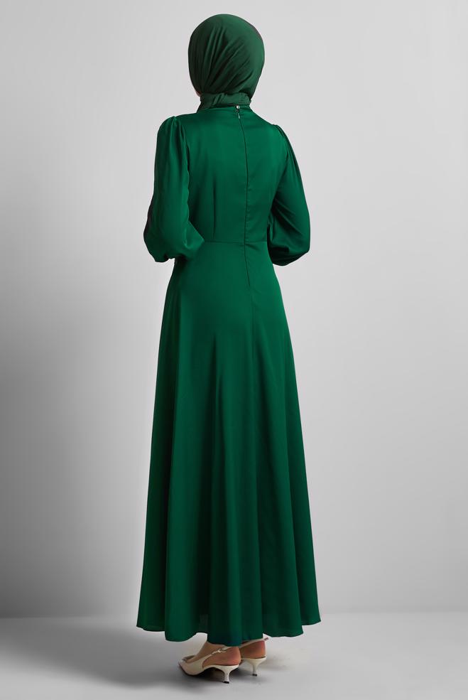 Vêtements hijab VERT ROBE EN SATIN 45550 - ALVİNA