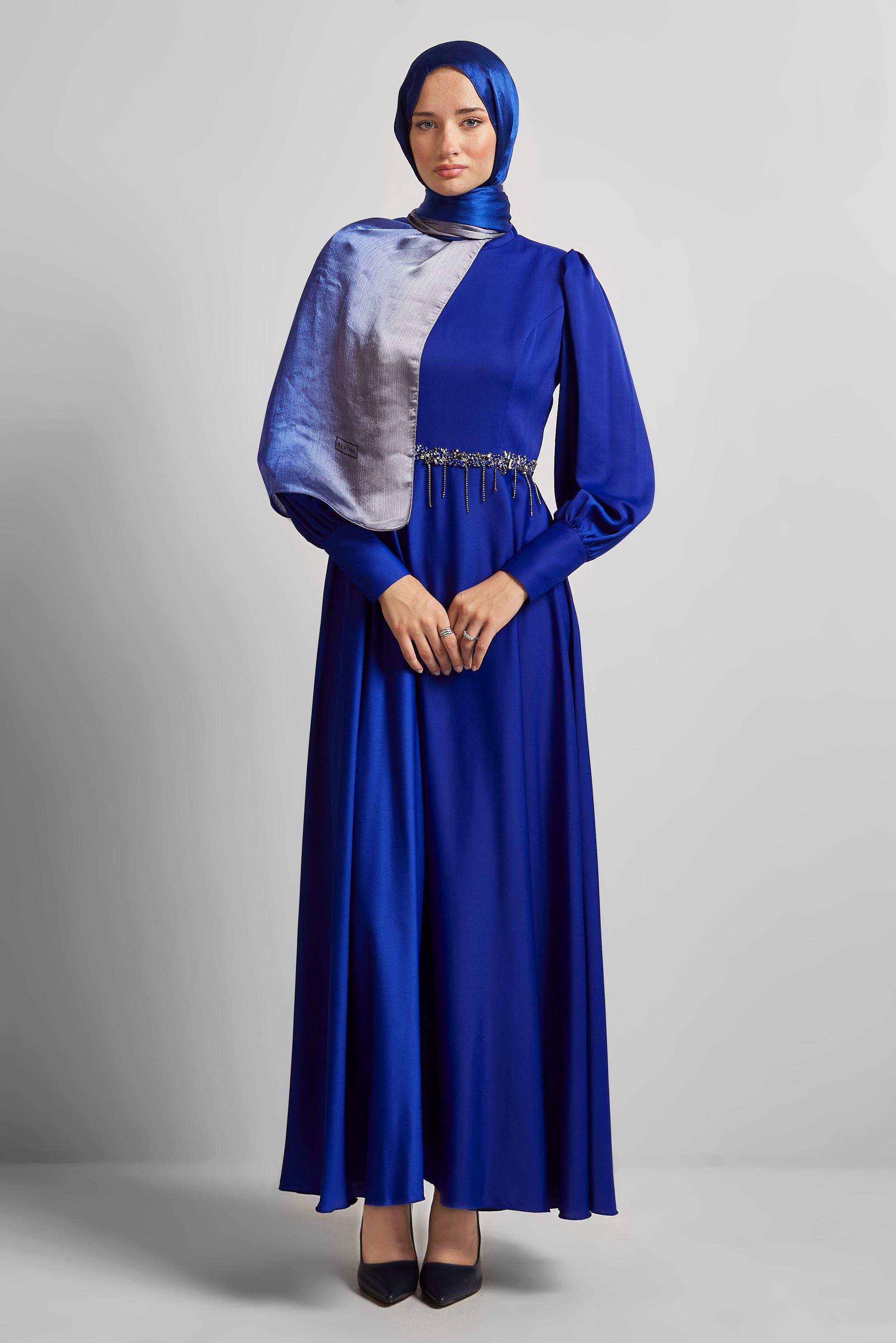 Vêtements hijab BLEU ROBE EN SATIN 45550