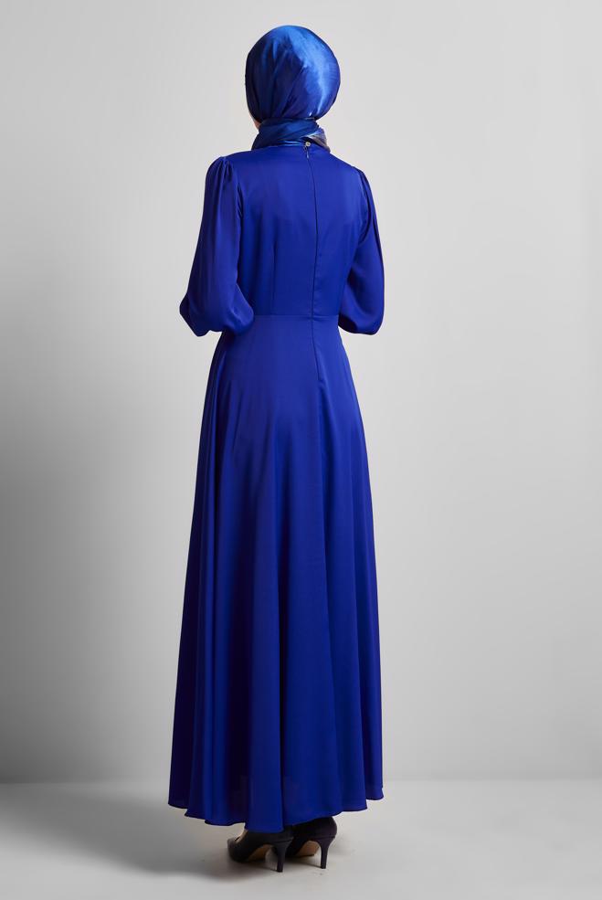 Vêtements hijab BLEU ROBE EN SATIN 45550 - ALVİNA
