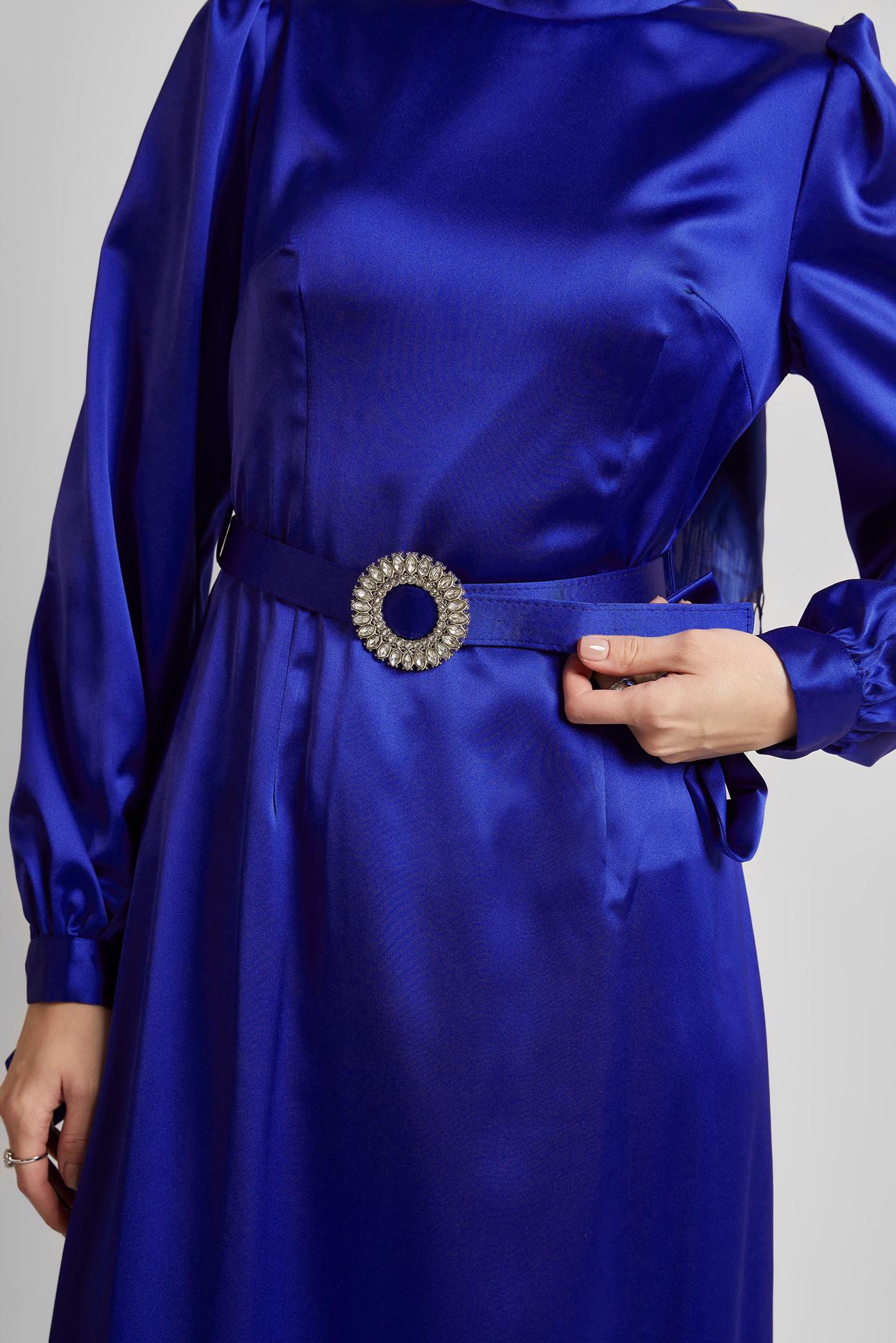 Tesettür giyim LACİVERT KEMERLİ SATEN ELBİSE 45551