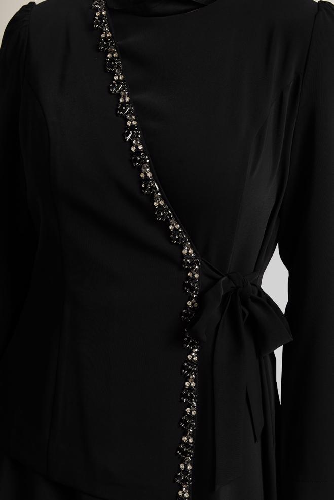 Vêtements hijab NOIR ROBE AVEC GEMME 45557 - ALVİNA