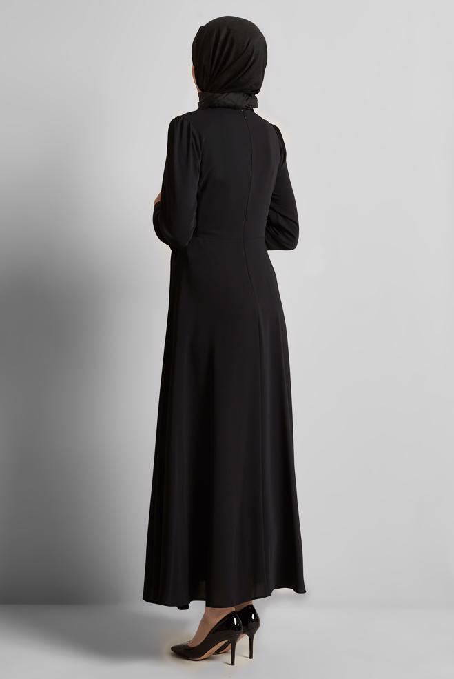 Vêtements hijab NOIR ROBE AVEC GEMME 45557 - ALVİNA