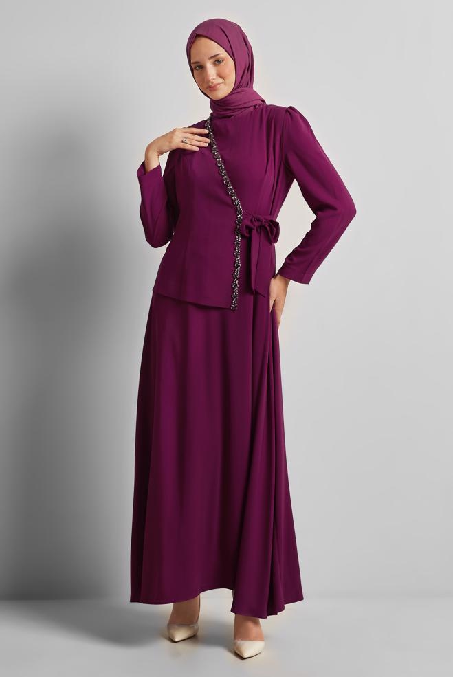 Vêtements hijab FUCHSIA ROBE AVEC GEMME 45557 - ALVİNA