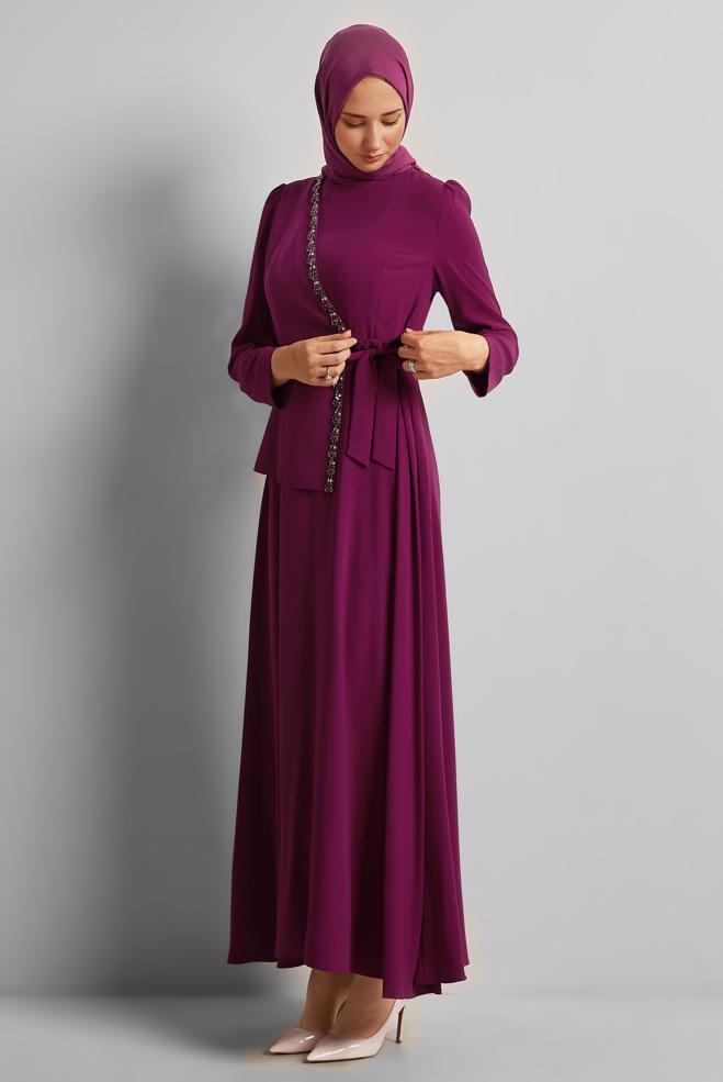 Vêtements hijab FUCHSIA ROBE AVEC GEMME 45557 - ALVİNA