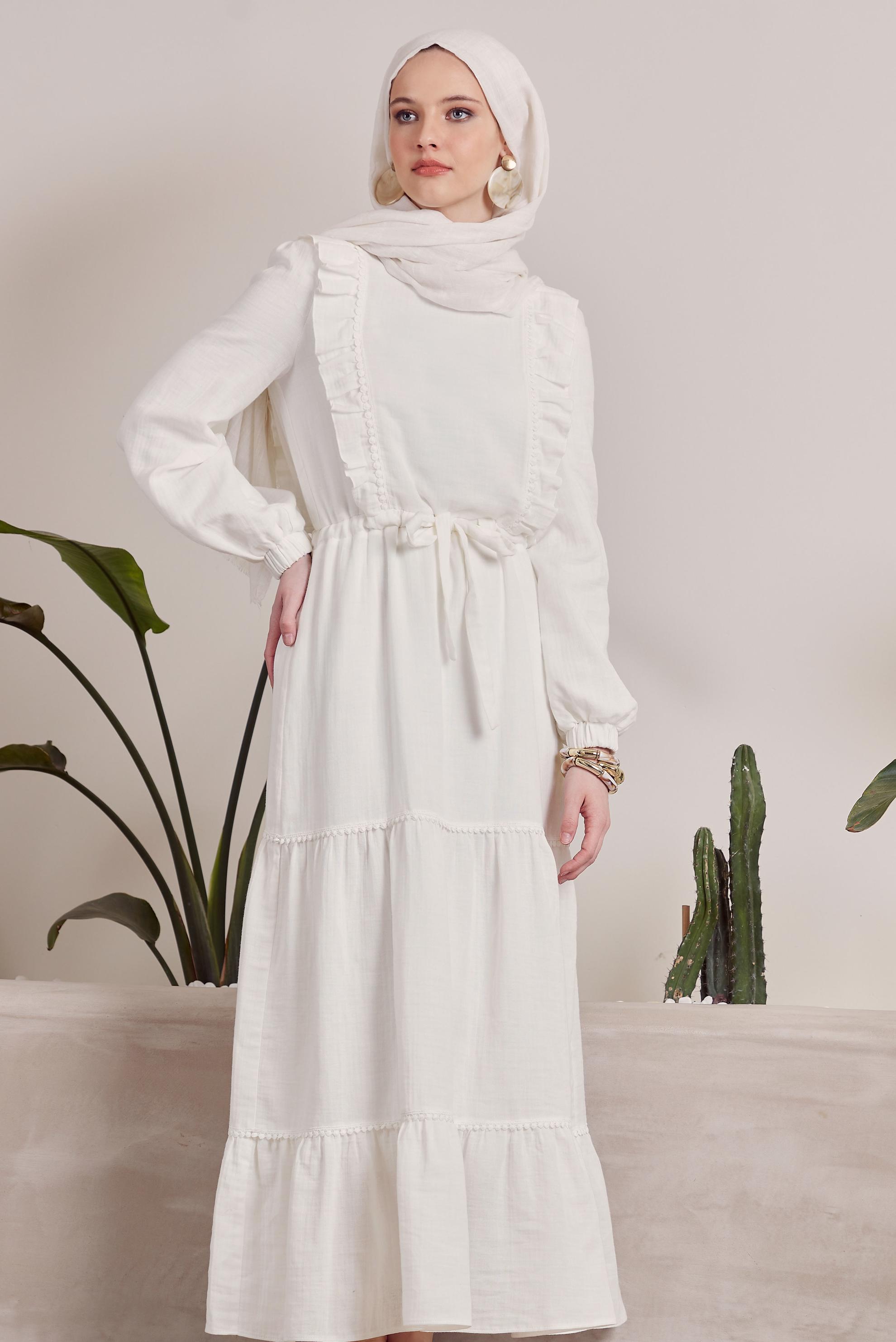 Vêtements hijab BLANC ROBE EN MOUSSELINE À VOLANTS 45559