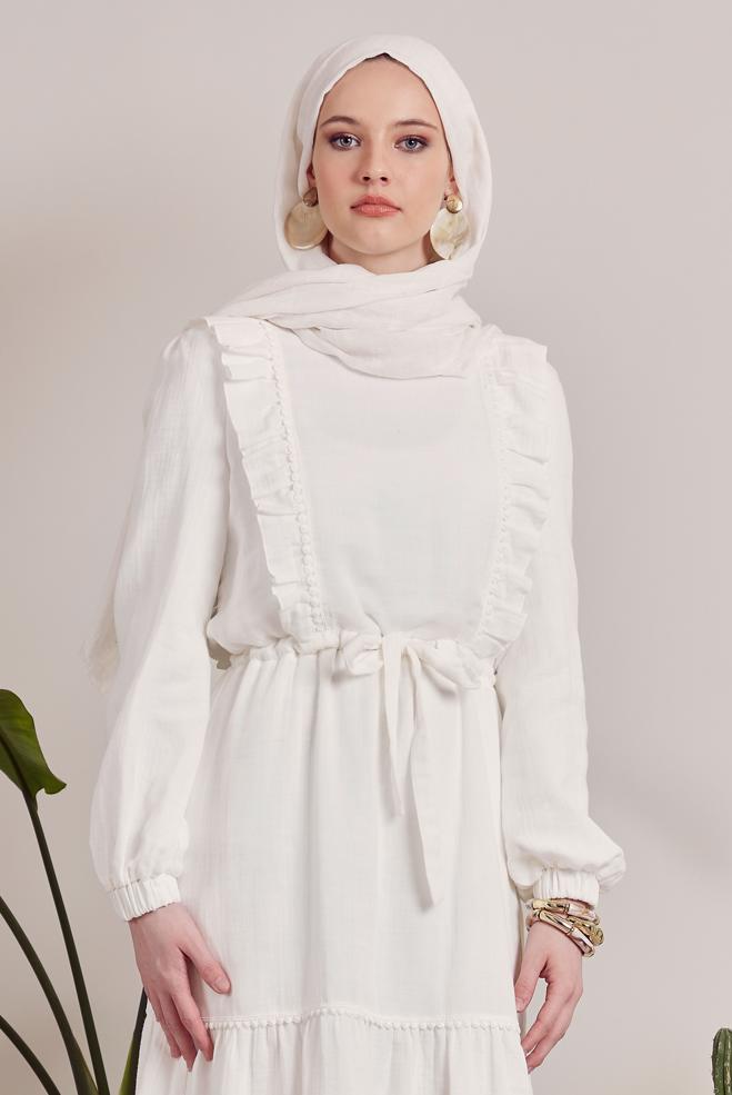 Vêtements hijab BLANC ROBE EN MOUSSELINE À VOLANTS 45559 - ALVİNA