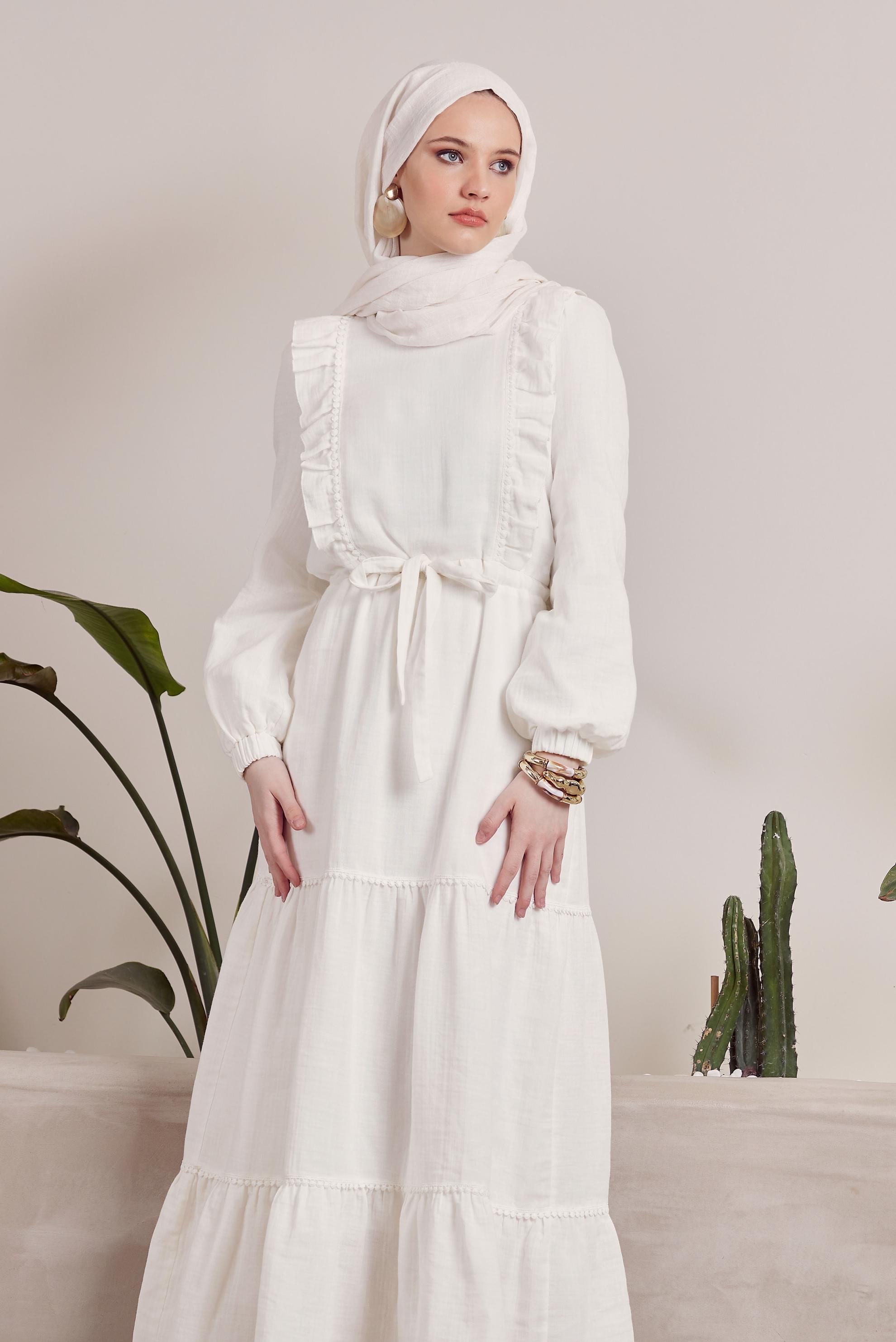 Vêtements hijab BLANC ROBE EN MOUSSELINE À VOLANTS 45559