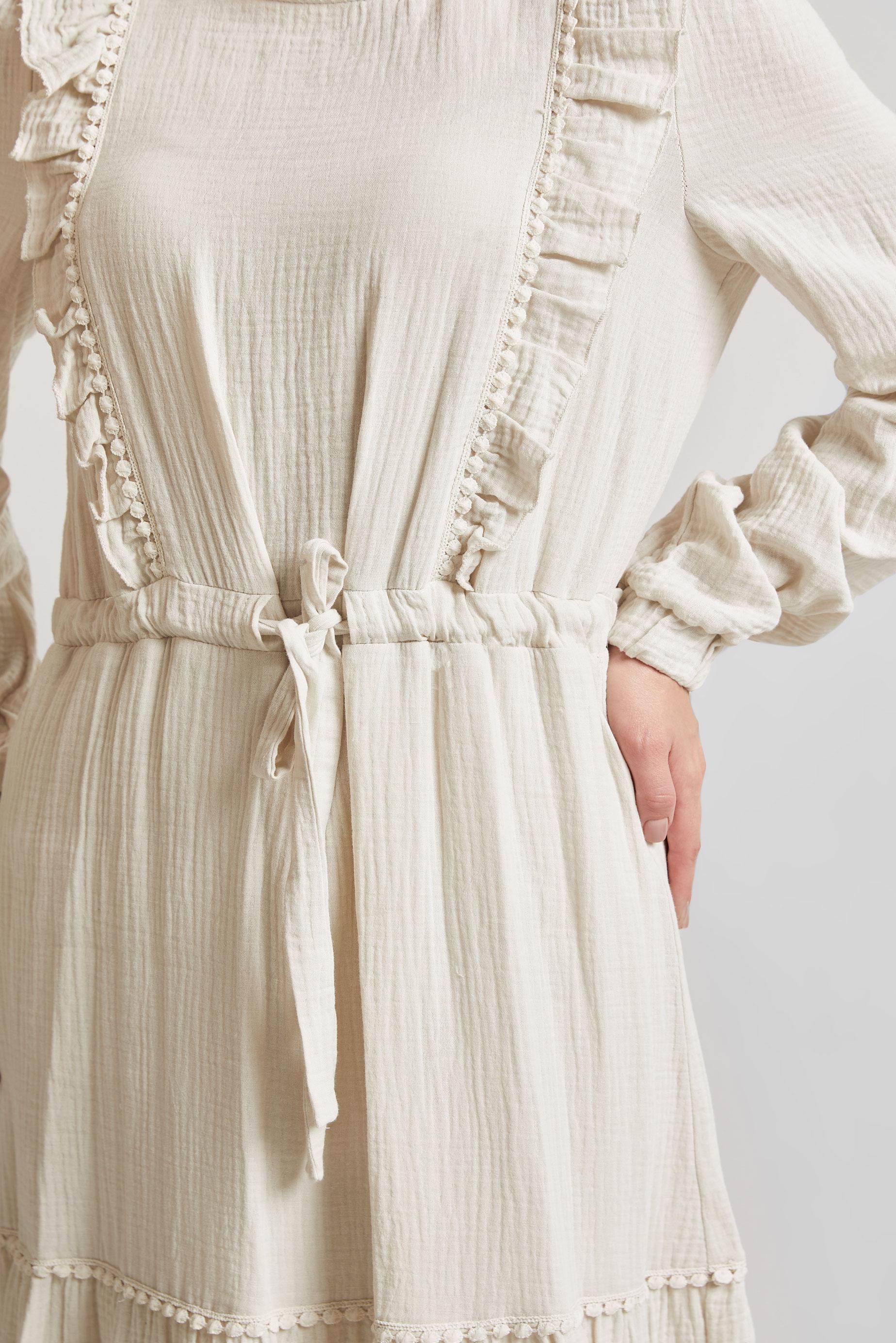 Tesettür giyim EKRU FIRFIR DETAYLI MÜSLİN ELBİSE 45559