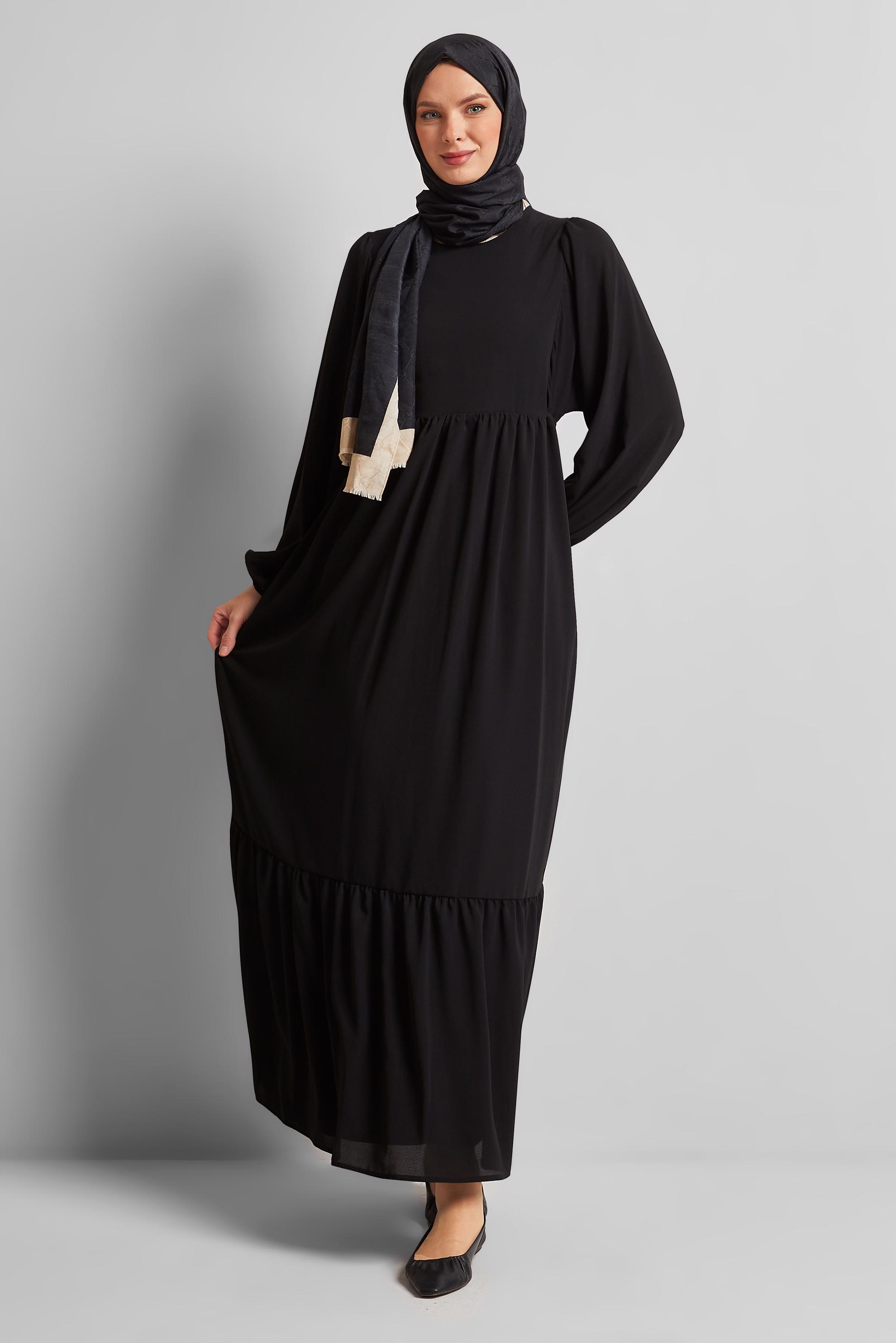 Tesettür giyim SİYAH BAĞCIKLI ELBİSE 45575