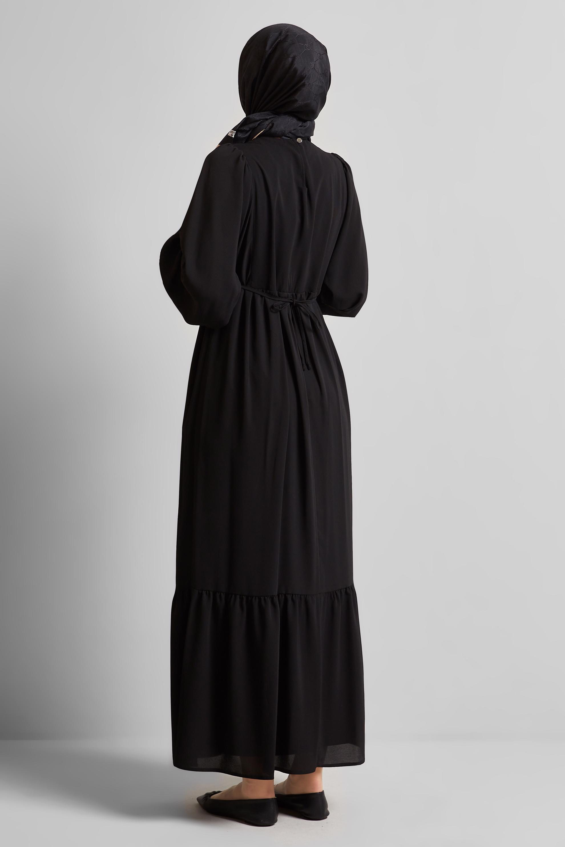 Tesettür giyim SİYAH BAĞCIKLI ELBİSE 45575