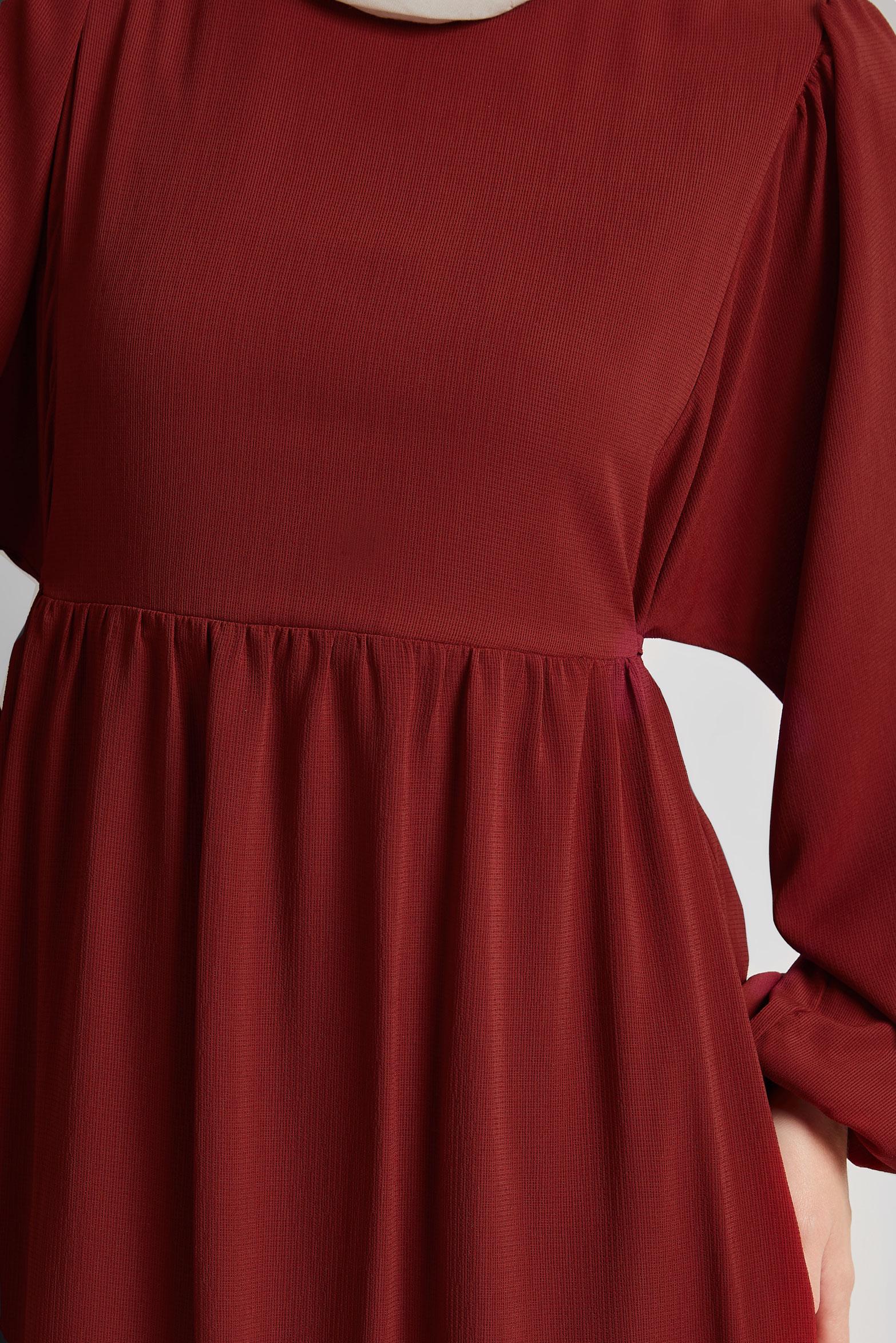 Tesettür giyim BORDO BAĞCIKLI ELBİSE 45575