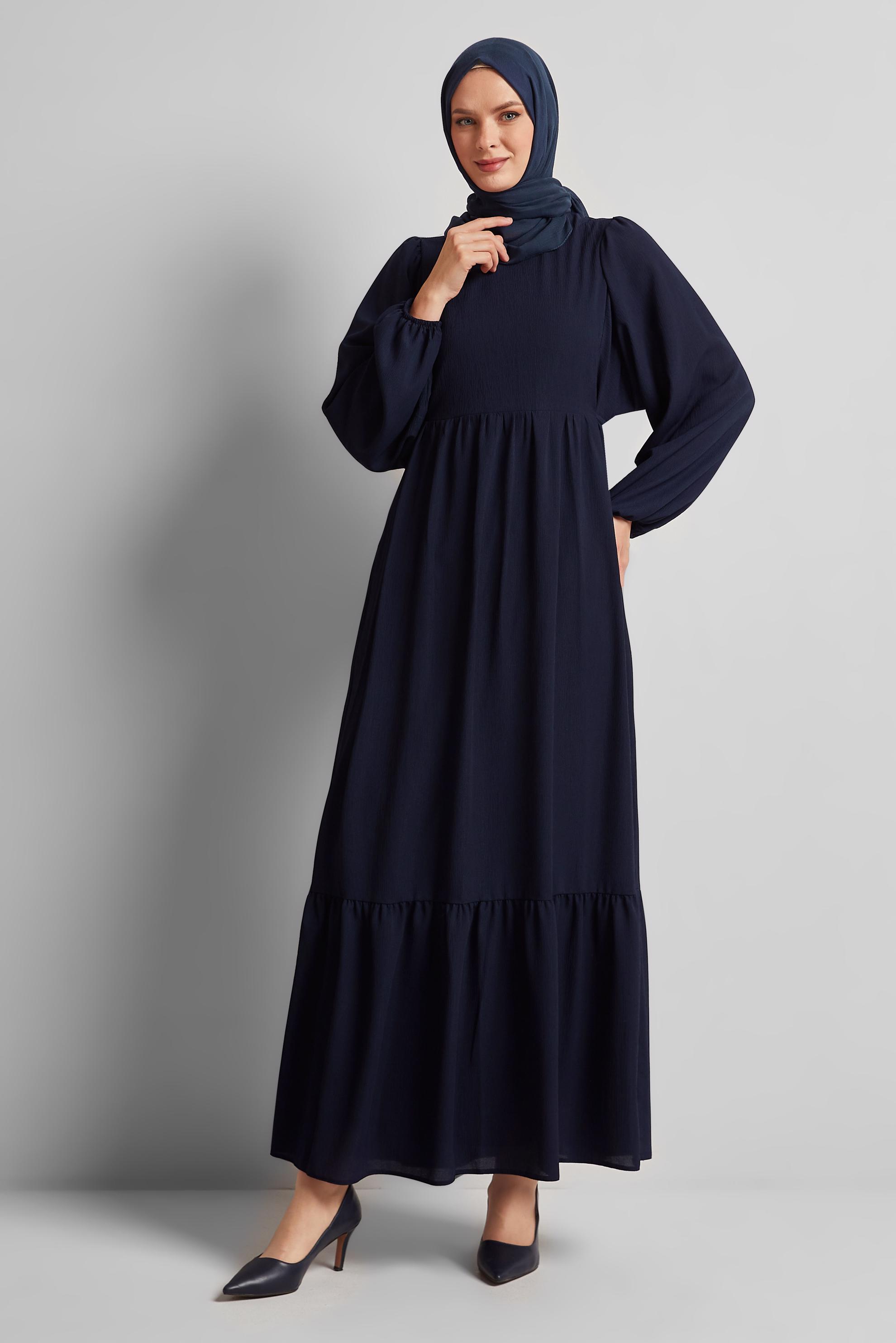 Tesettür giyim LACİVERT BAĞCIKLI ELBİSE 45575