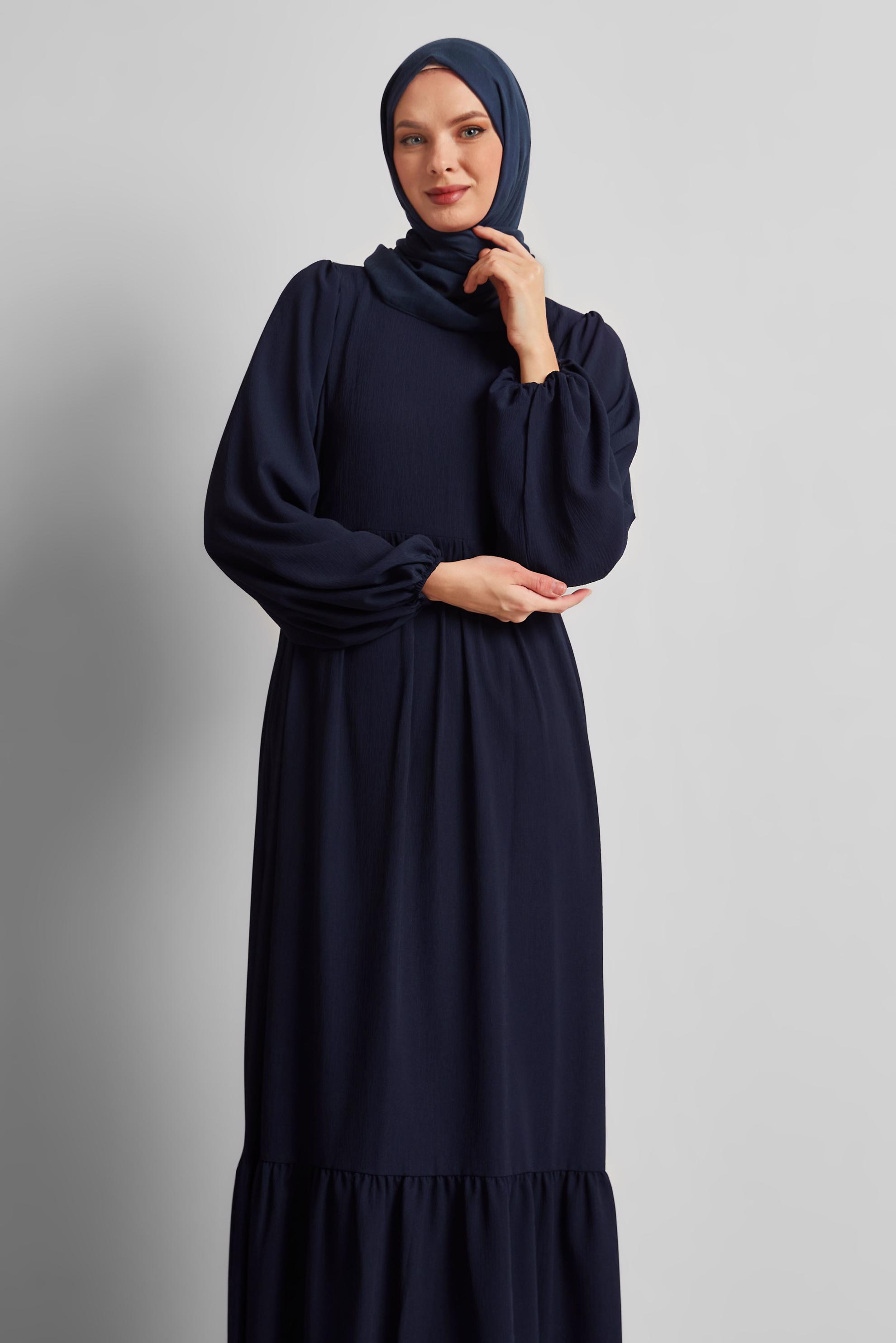 Tesettür giyim LACİVERT BAĞCIKLI ELBİSE 45575