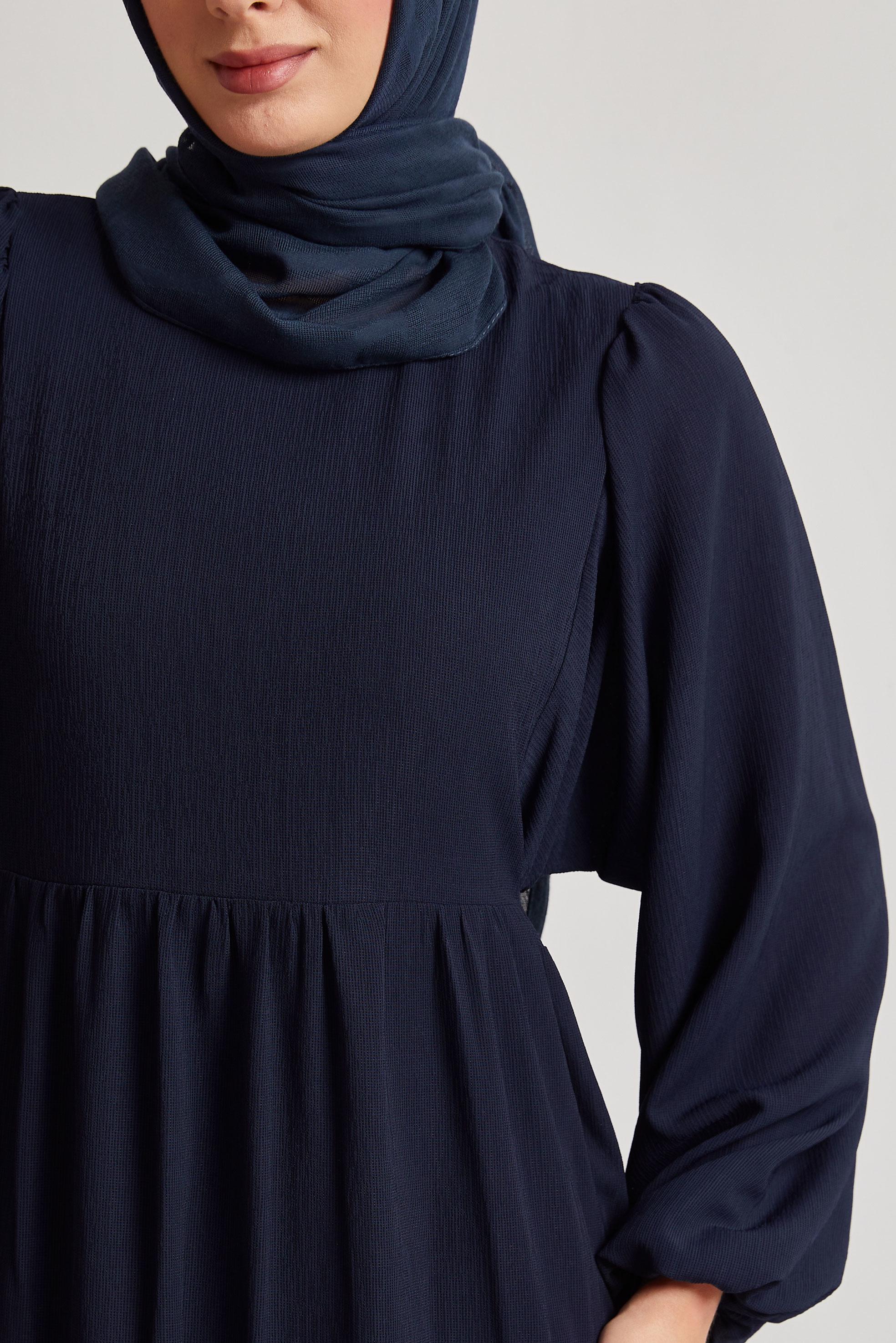 Tesettür giyim LACİVERT BAĞCIKLI ELBİSE 45575