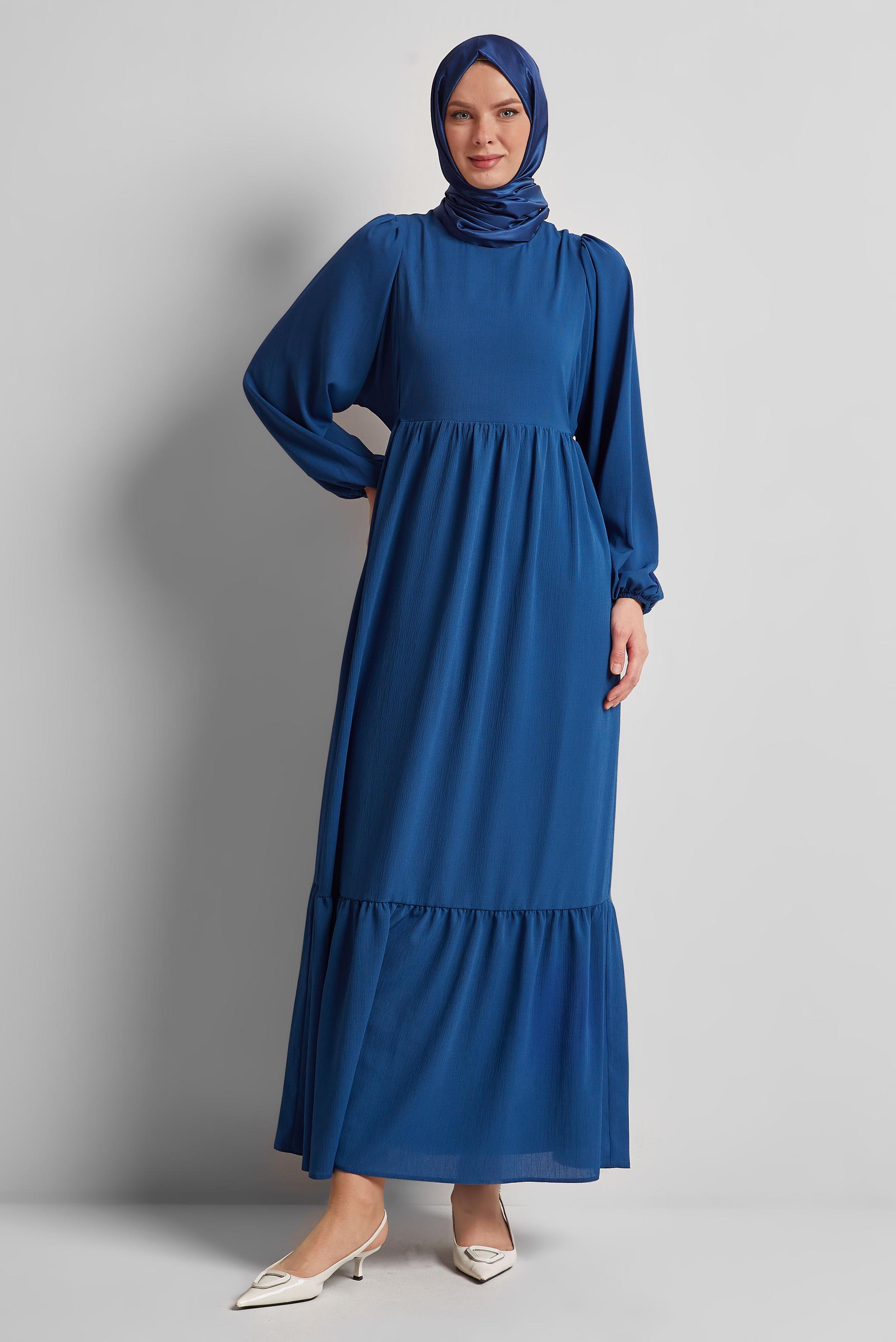 Tesettür giyim LACİVERT BAĞCIKLI ELBİSE 45575