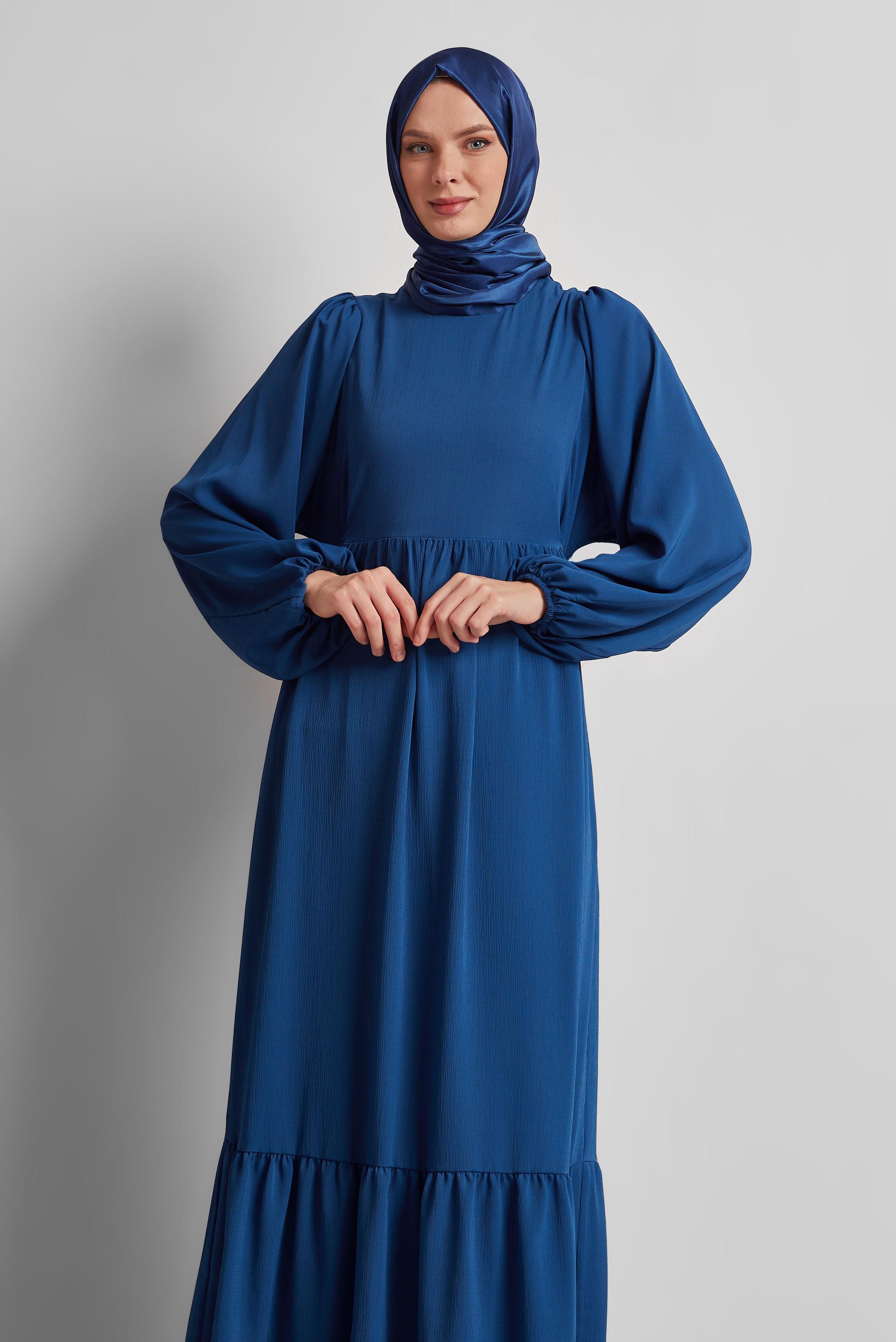 Tesettür giyim LACİVERT BAĞCIKLI ELBİSE 45575