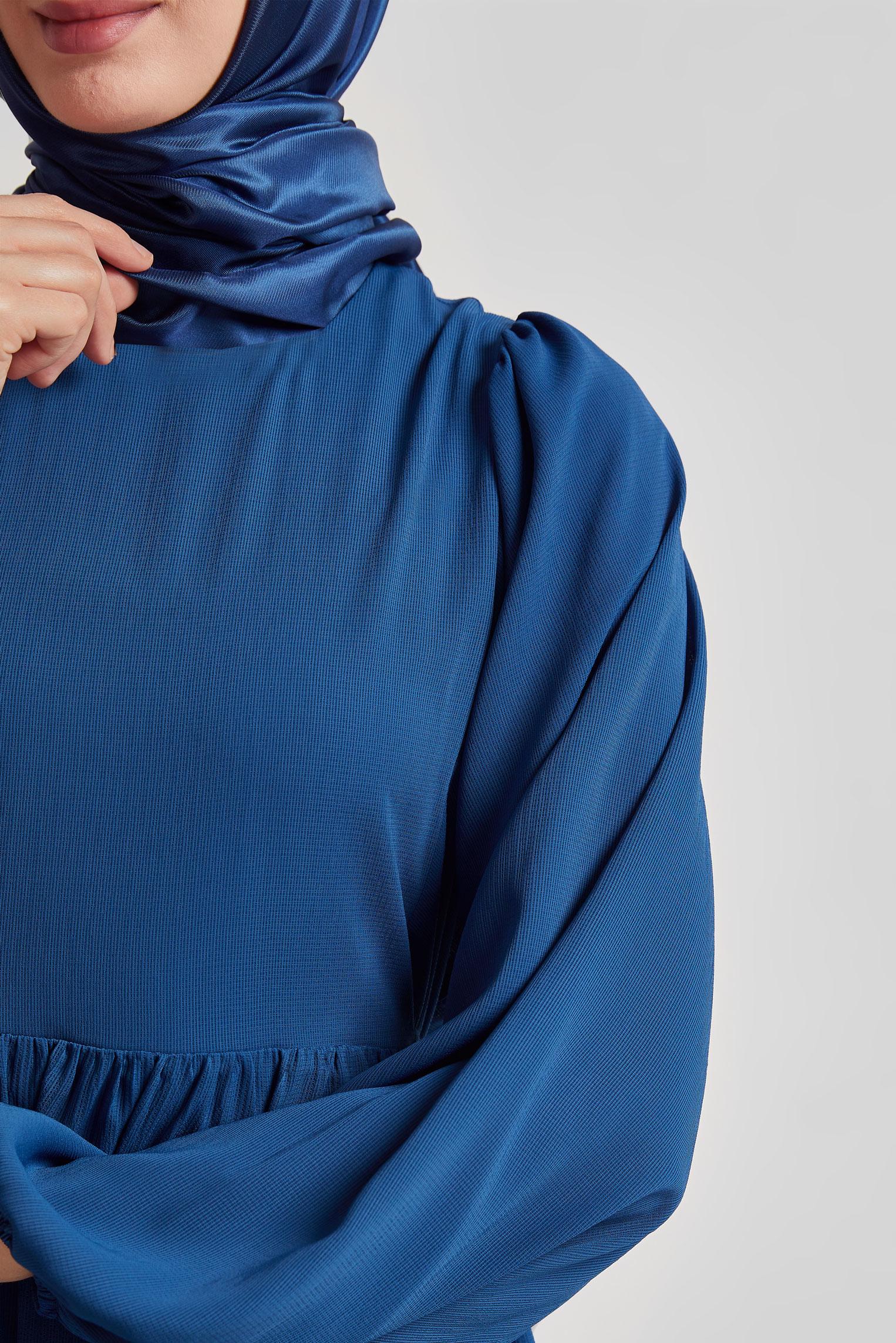 Tesettür giyim LACİVERT BAĞCIKLI ELBİSE 45575