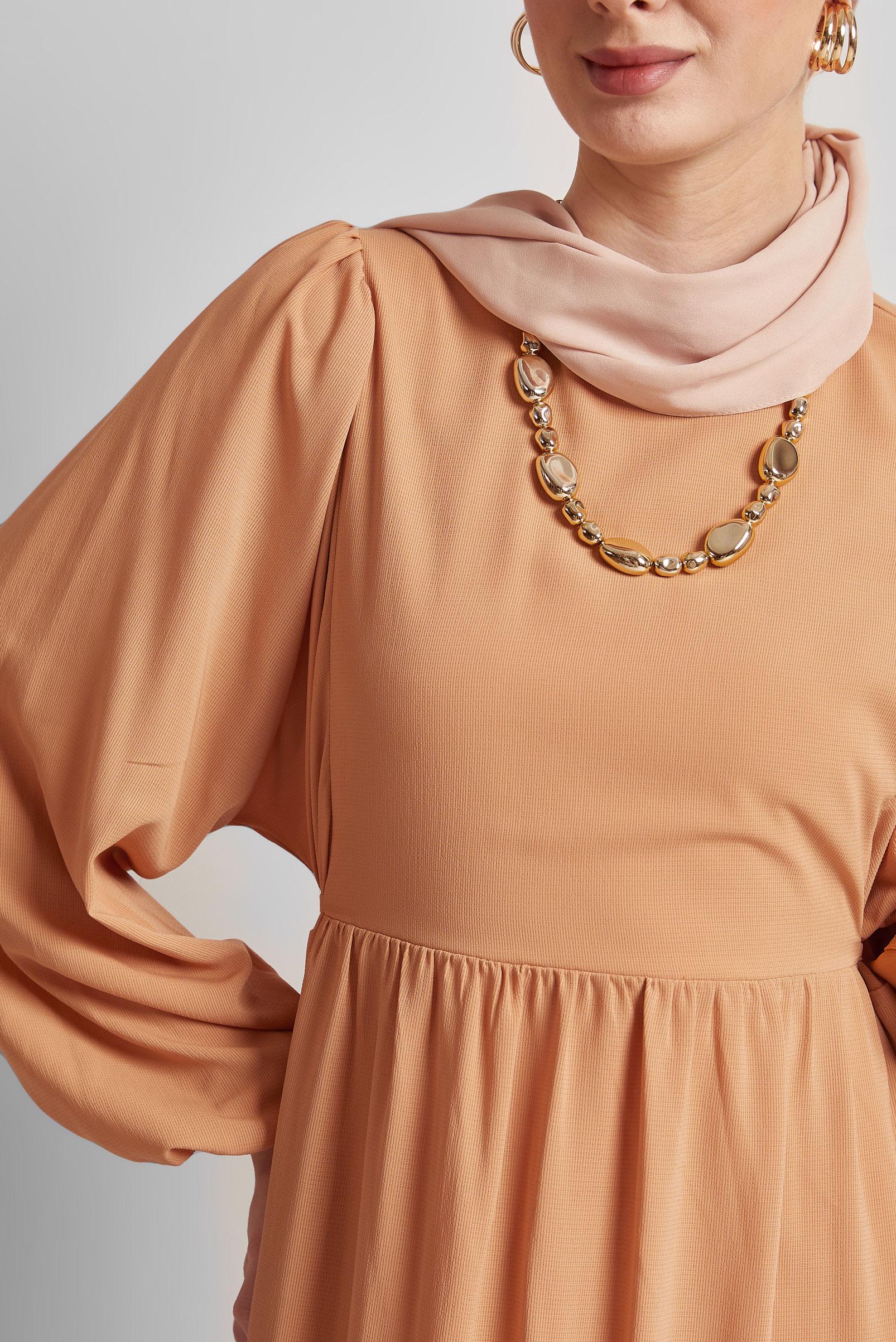 Tesettür giyim TABA BAĞCIKLI ELBİSE 45575