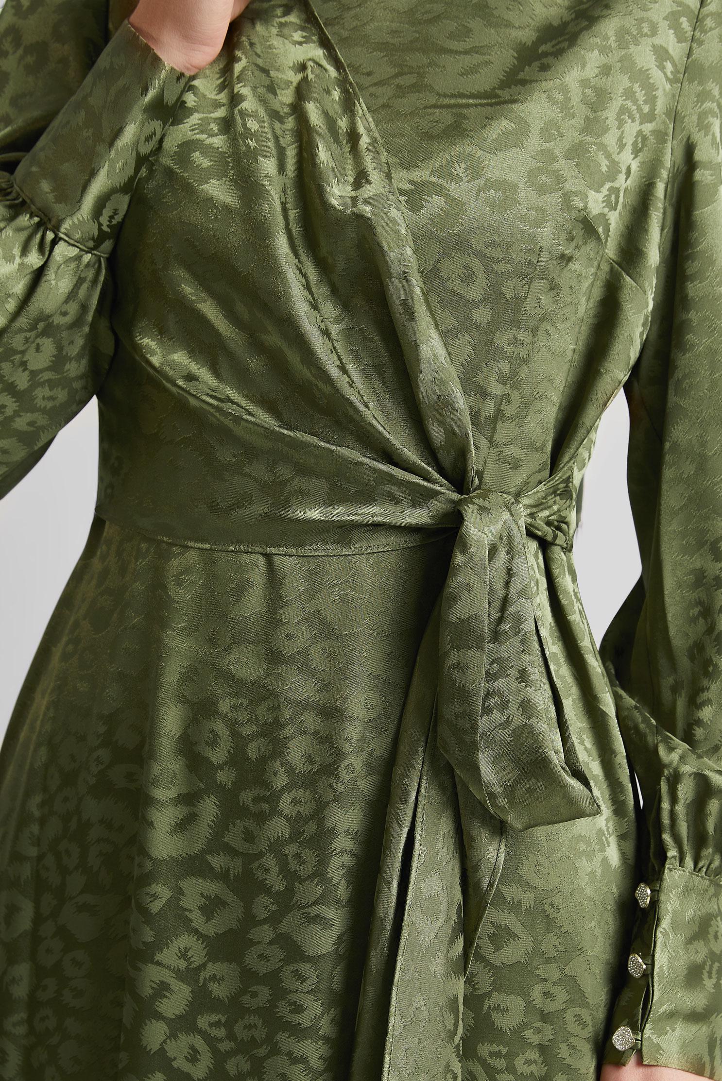 Tesettür giyim HAKİ SATEN JAKAR ELBİSE 45578