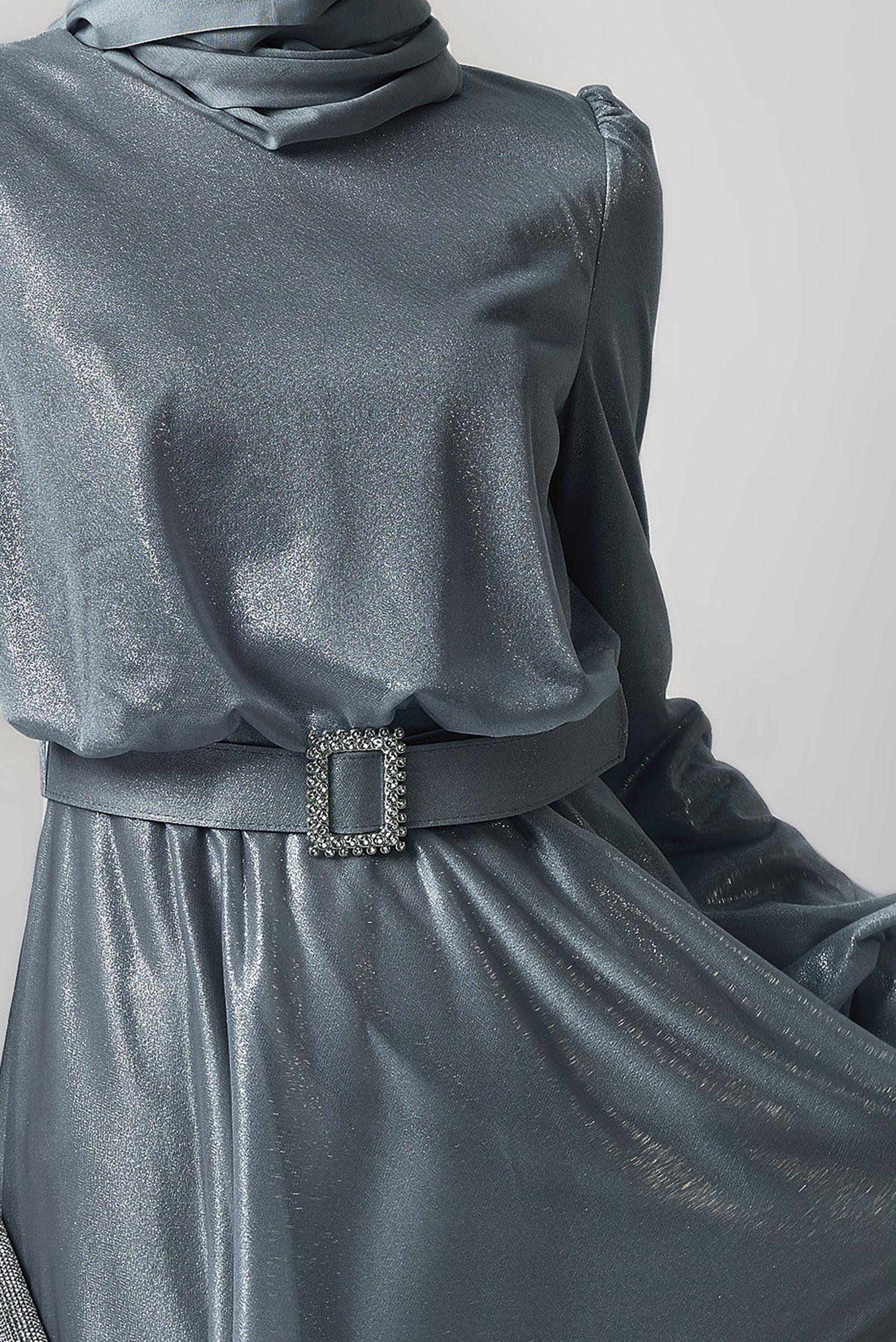 Vêtements hijab GRIS ROBE DE SOIRÉE CEINTURÉE 45607