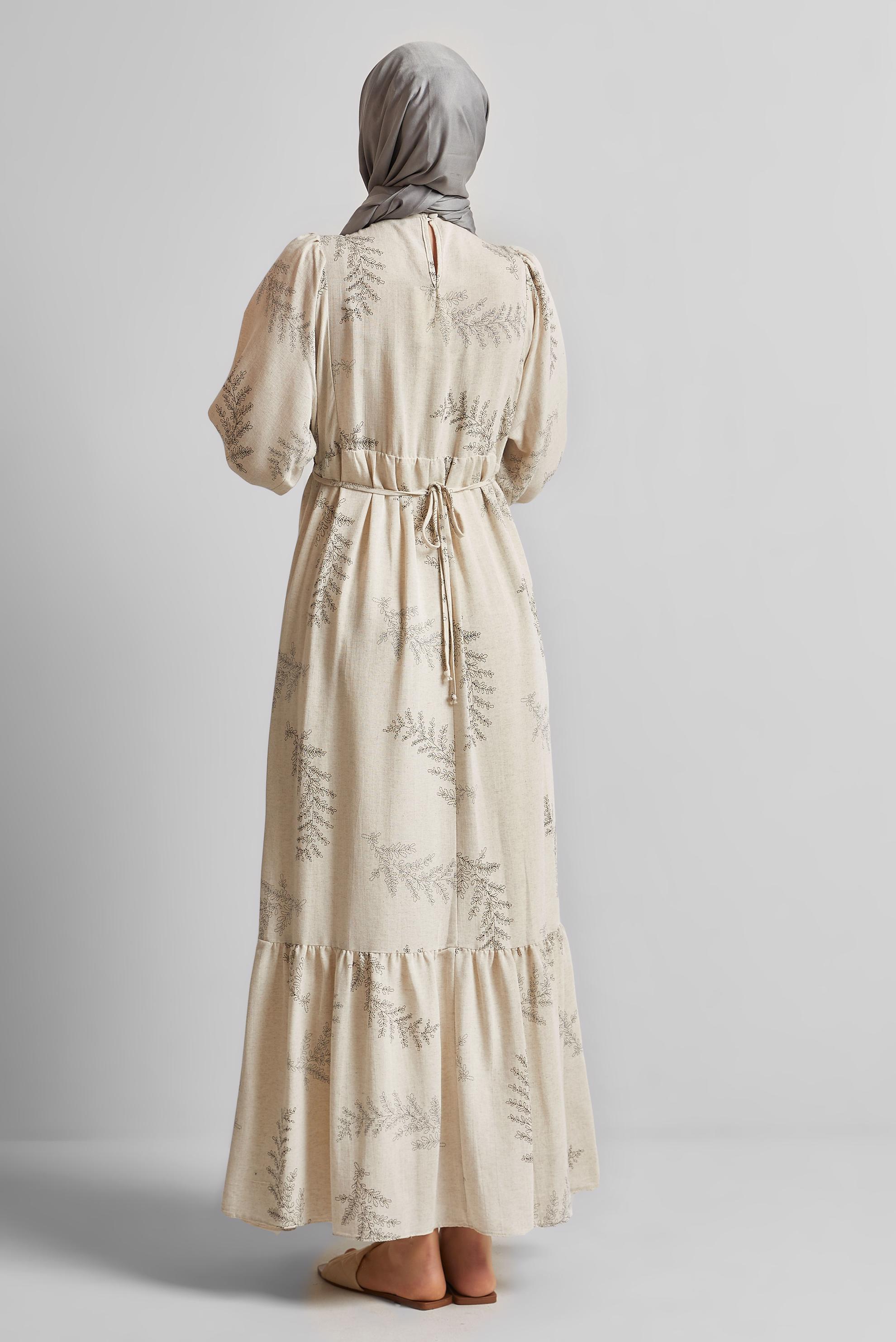 Tesettür giyim GRİ KETEN ELBİSE 45616