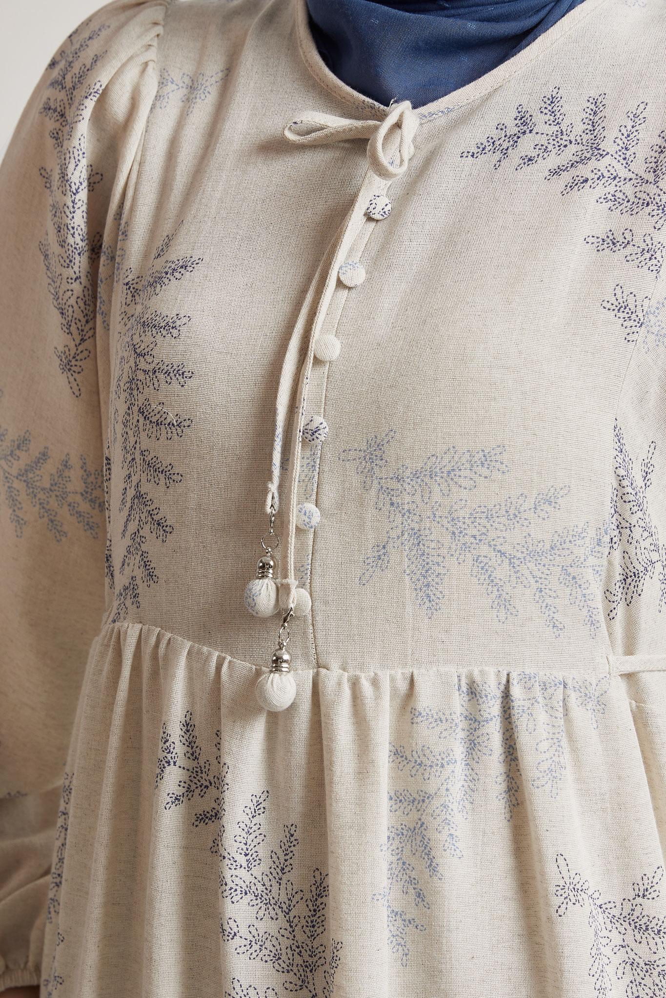 Tesettür giyim LACİVERT KETEN ELBİSE 45616