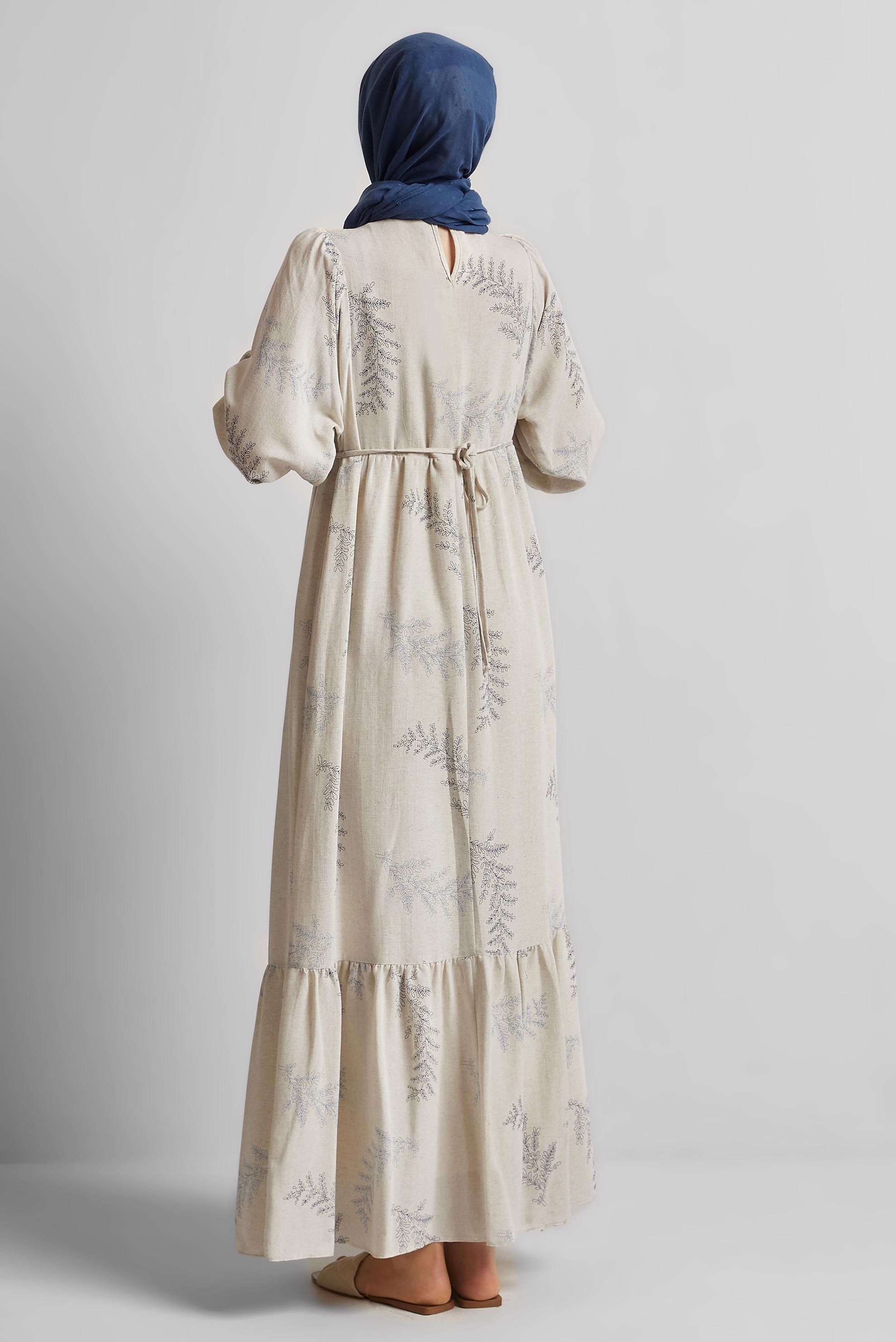 Tesettür giyim LACİVERT KETEN ELBİSE 45616