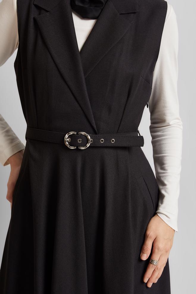 Hijab clothing BLACK BELTED PINAFORE DRESS 45638 - ALVİNA
