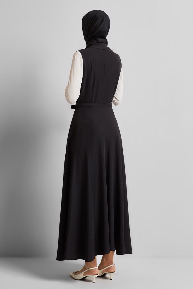 Hijab clothing BLACK BELTED PINAFORE DRESS 45638 - ALVİNA