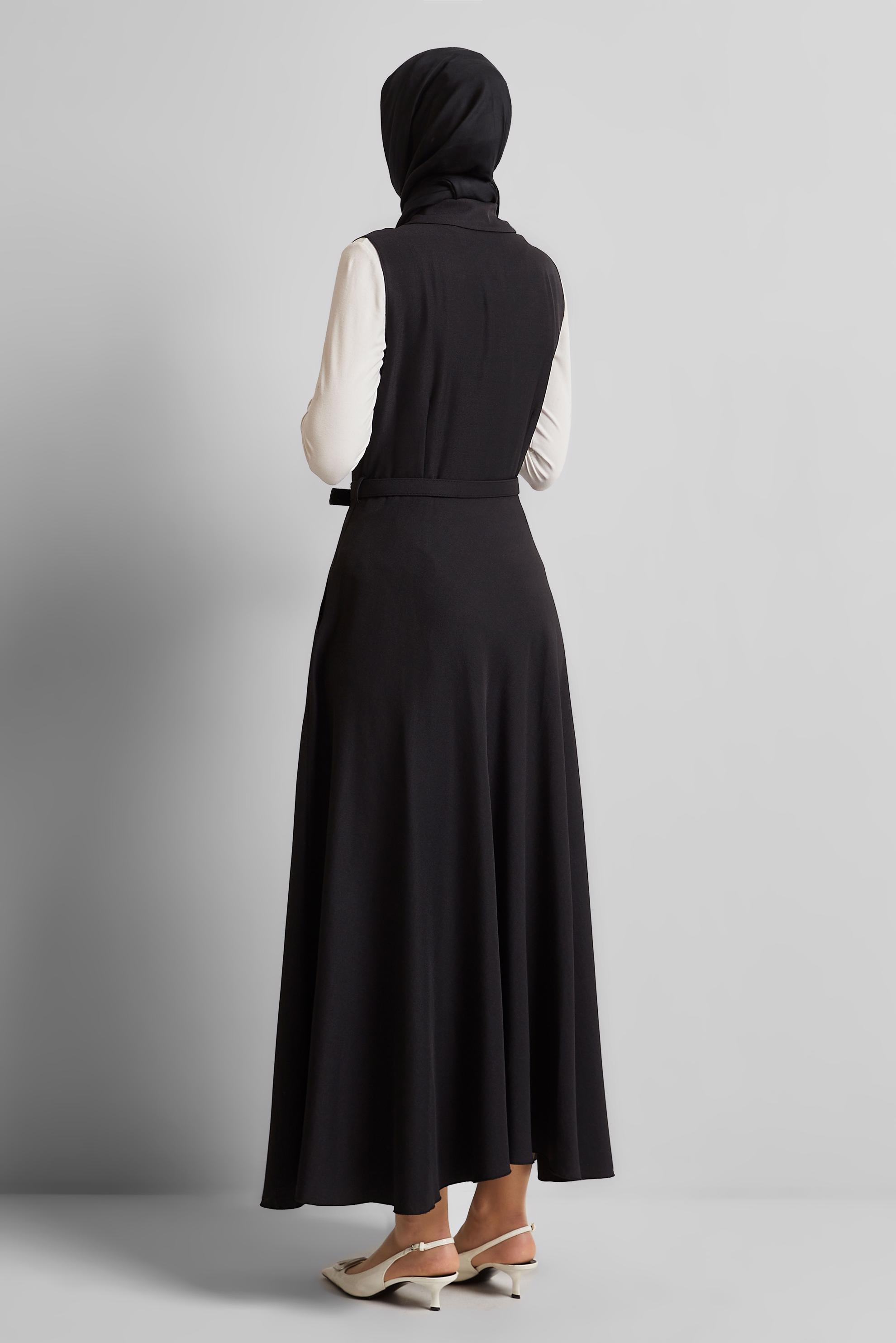 Tesettür giyim SİYAH KEMERLİ JİLE ELBİSE 45638