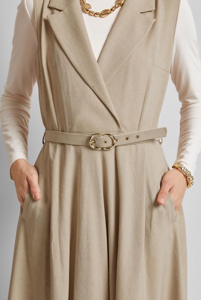 Hijab-Kleidung BEIGE TRÄGERKLEID MIT GÜRTEL 45638 - ALVİNA