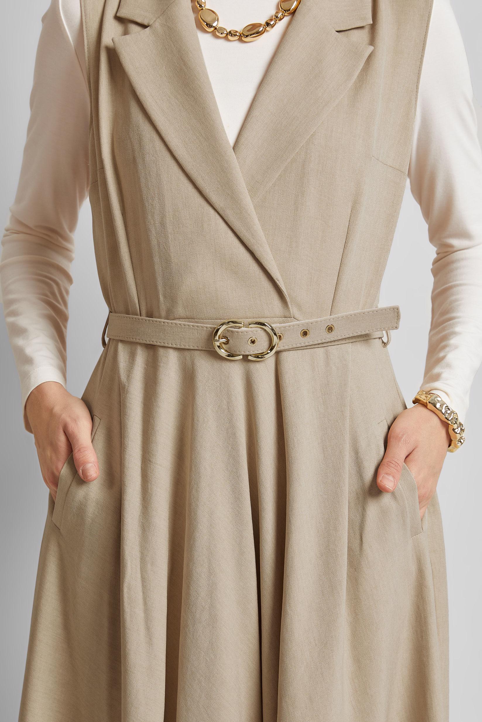 Tesettür giyim BEJ KEMERLİ JİLE ELBİSE 45638